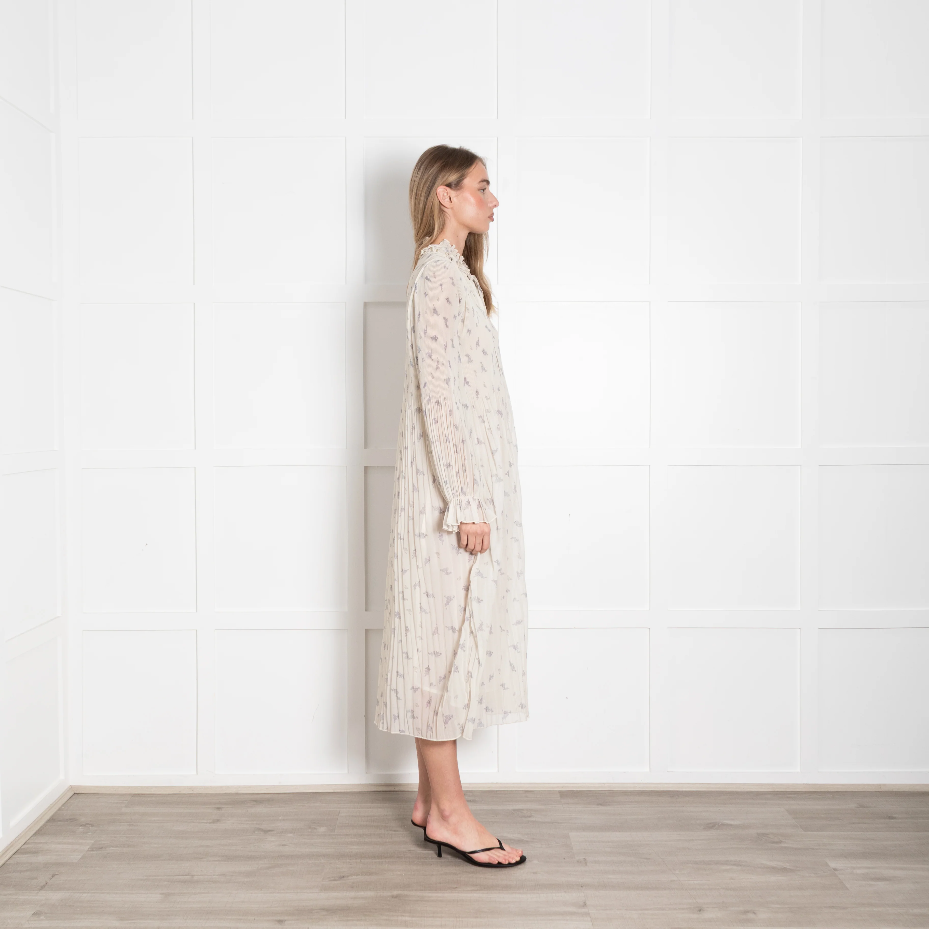 Ganni Cream Lilac Pleated Dress - Image 6
