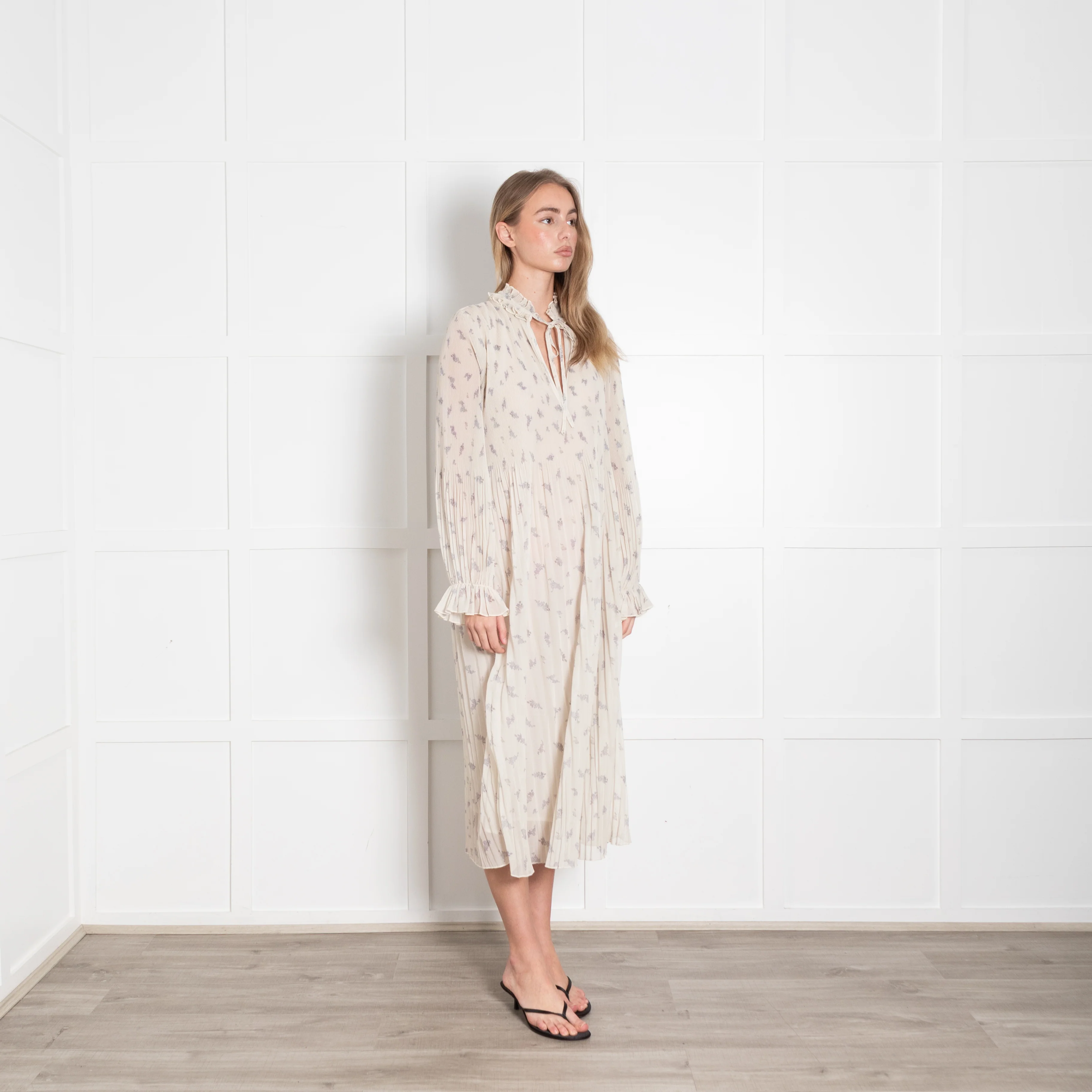 Ganni Cream Lilac Pleated Dress - Image 7