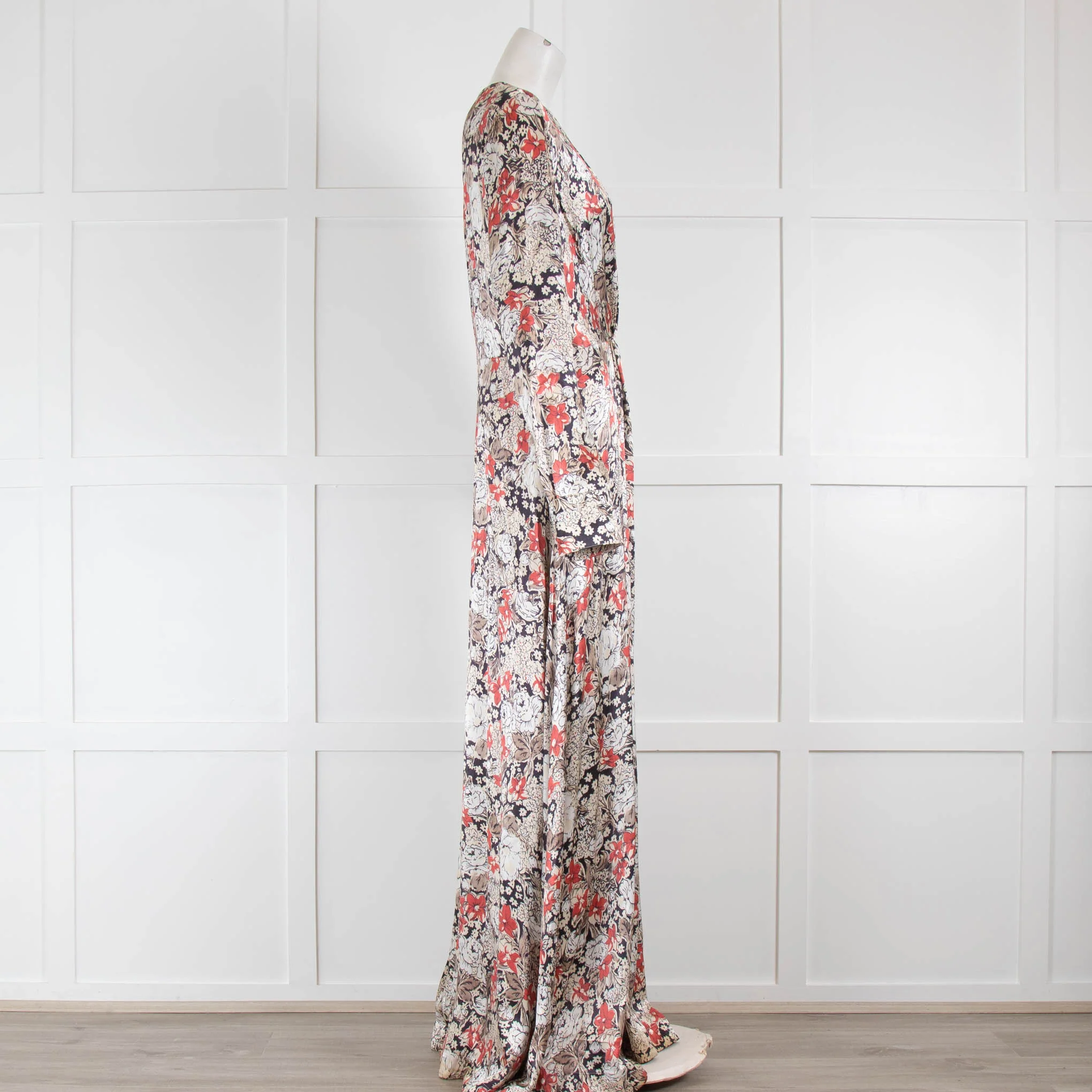 Ganni Cream red Floral V Neck Maxi Long Sleeve Dress - Image 2