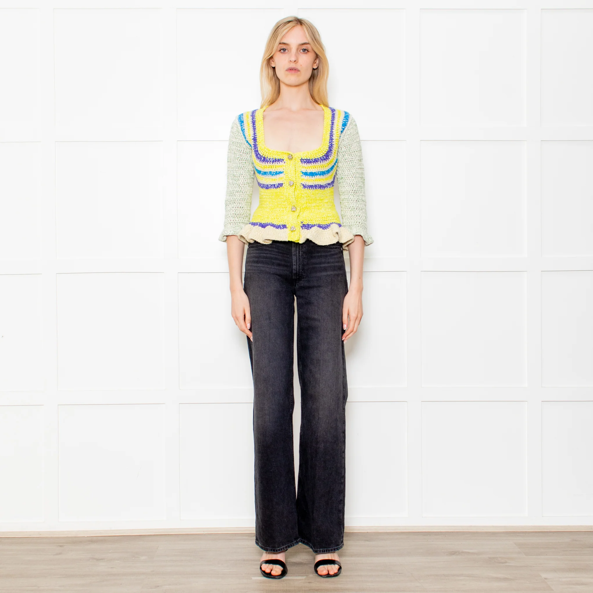 Ganni Crochet Cotton Blend Belted Cardigan
