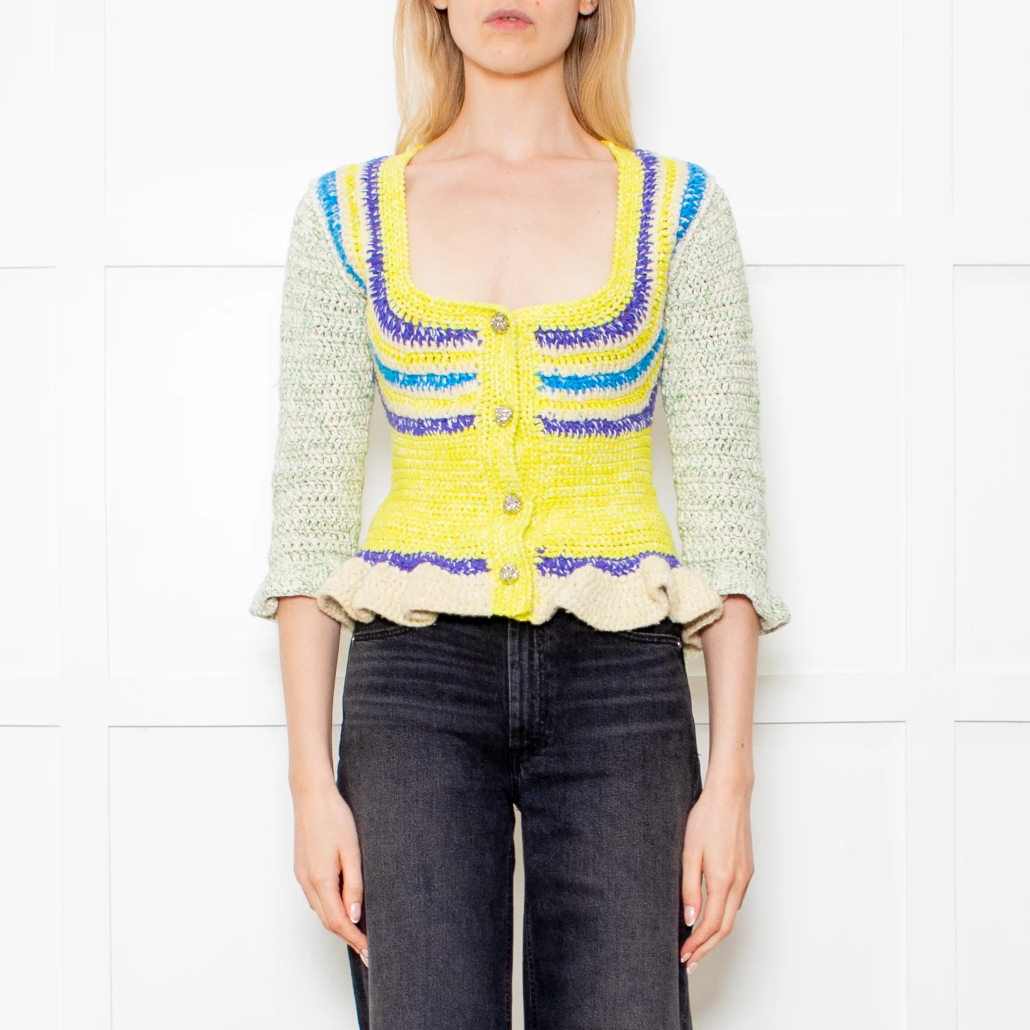 Ganni Crochet Cotton Blend Belted Cardigan - Image 2
