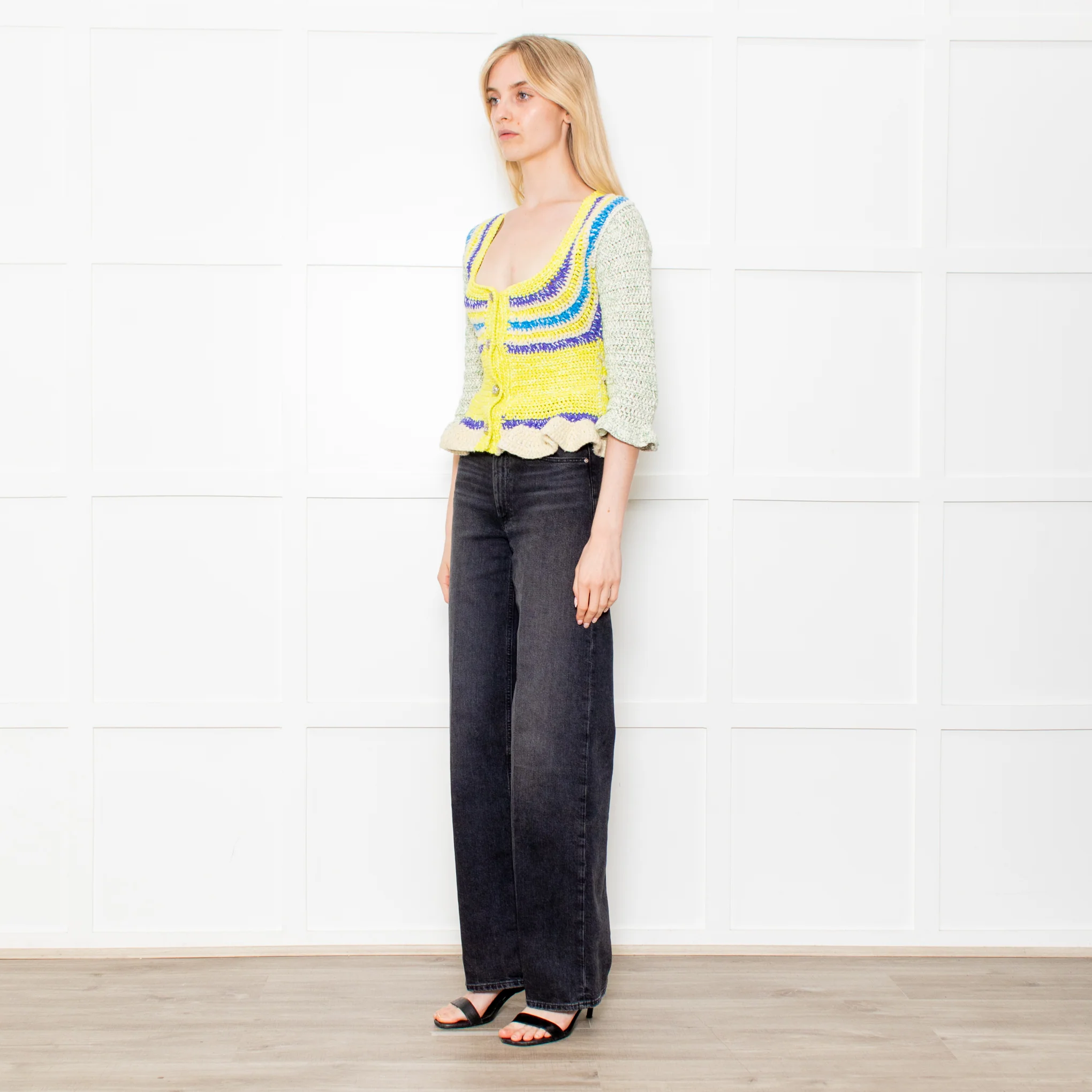 Ganni Crochet Cotton Blend Belted Cardigan - Image 3