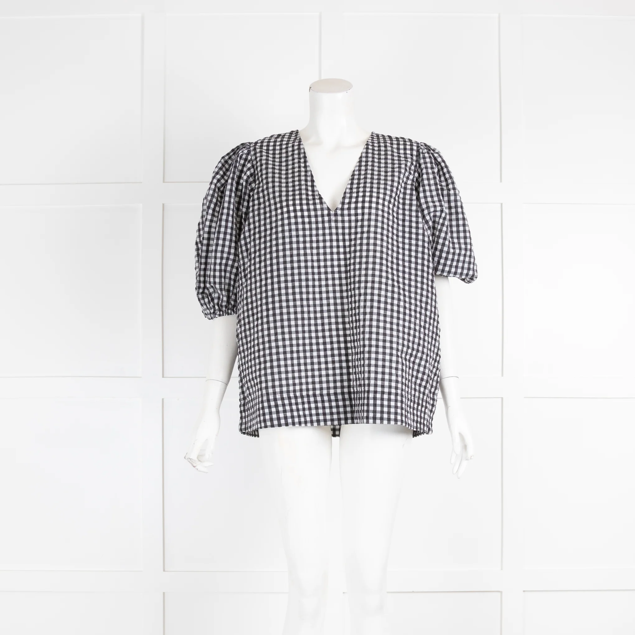 Ganni Gingham Puff Sleeve Top
