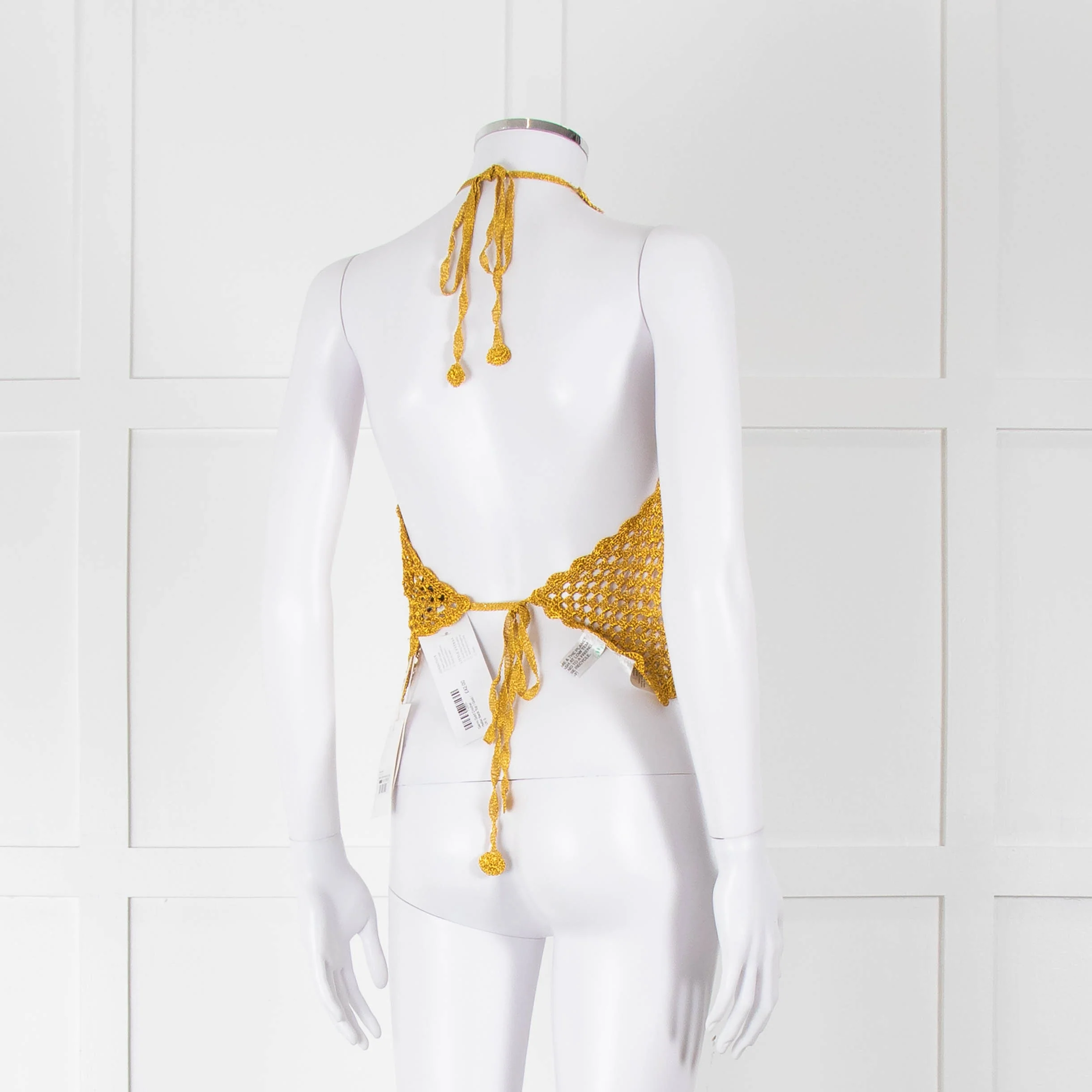 Ganni Gold Crochet Halter Neck Top - Image 4