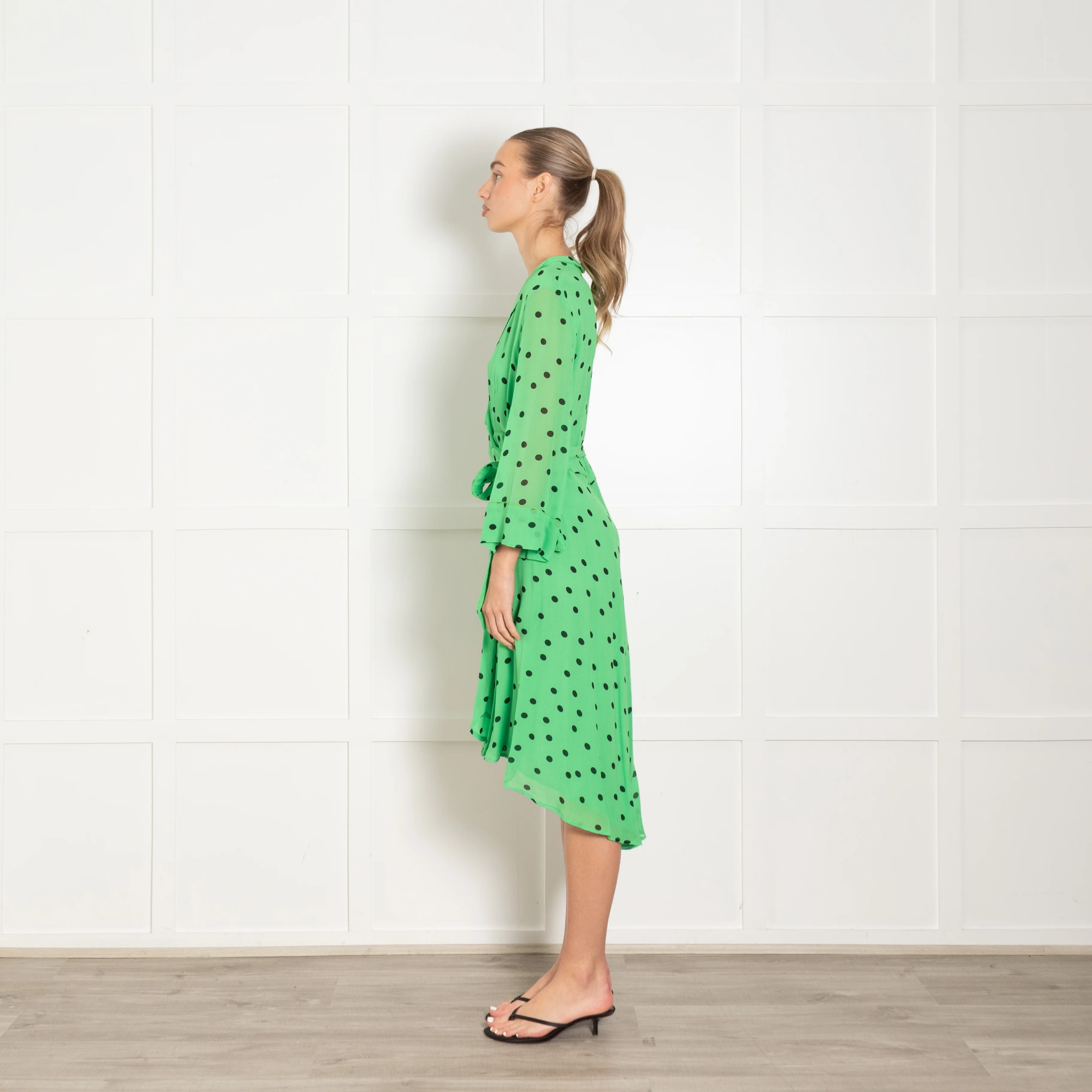 Ganni Green Black Polka Dot Wrap Dress - Image 4