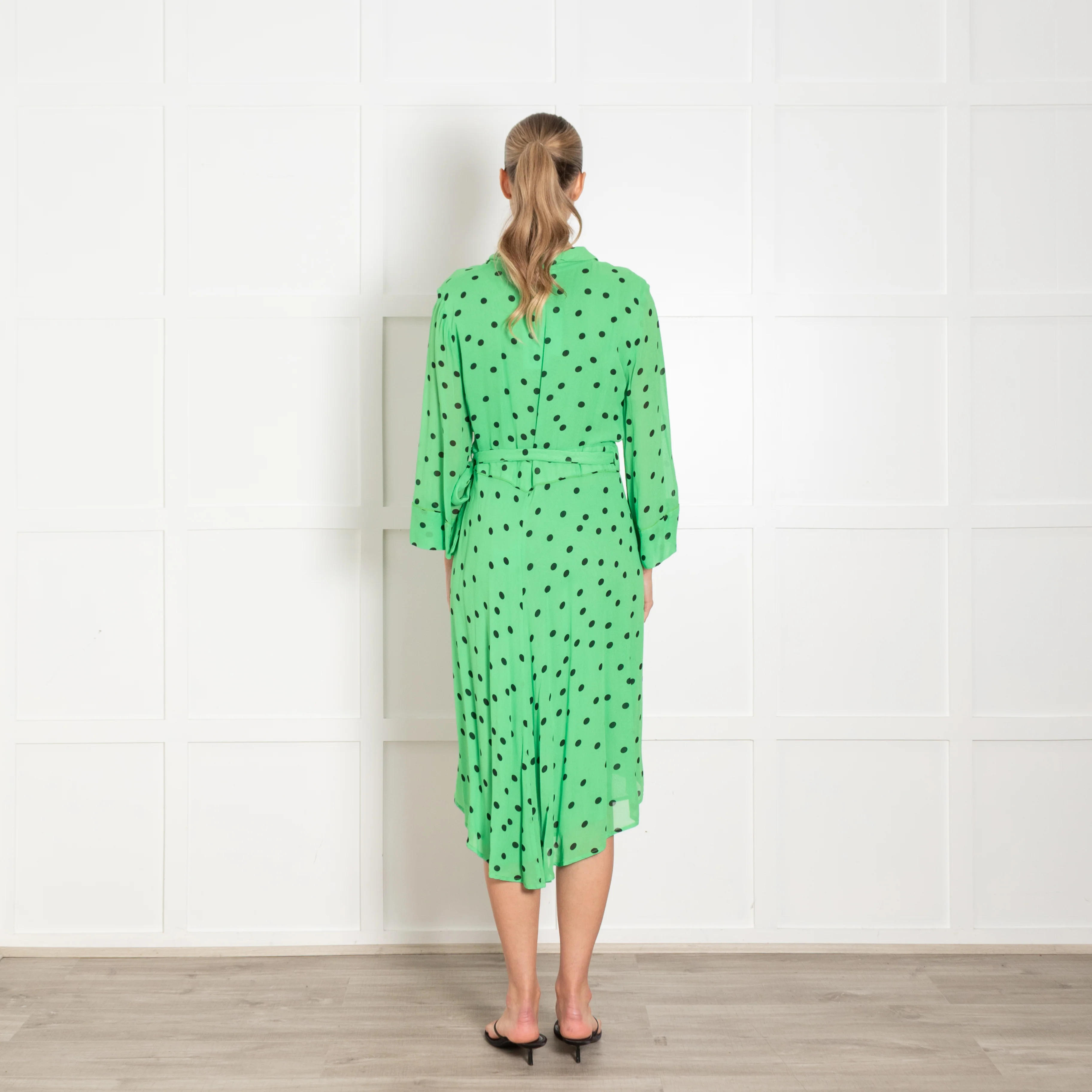 Ganni Green Black Polka Dot Wrap Dress - Image 5