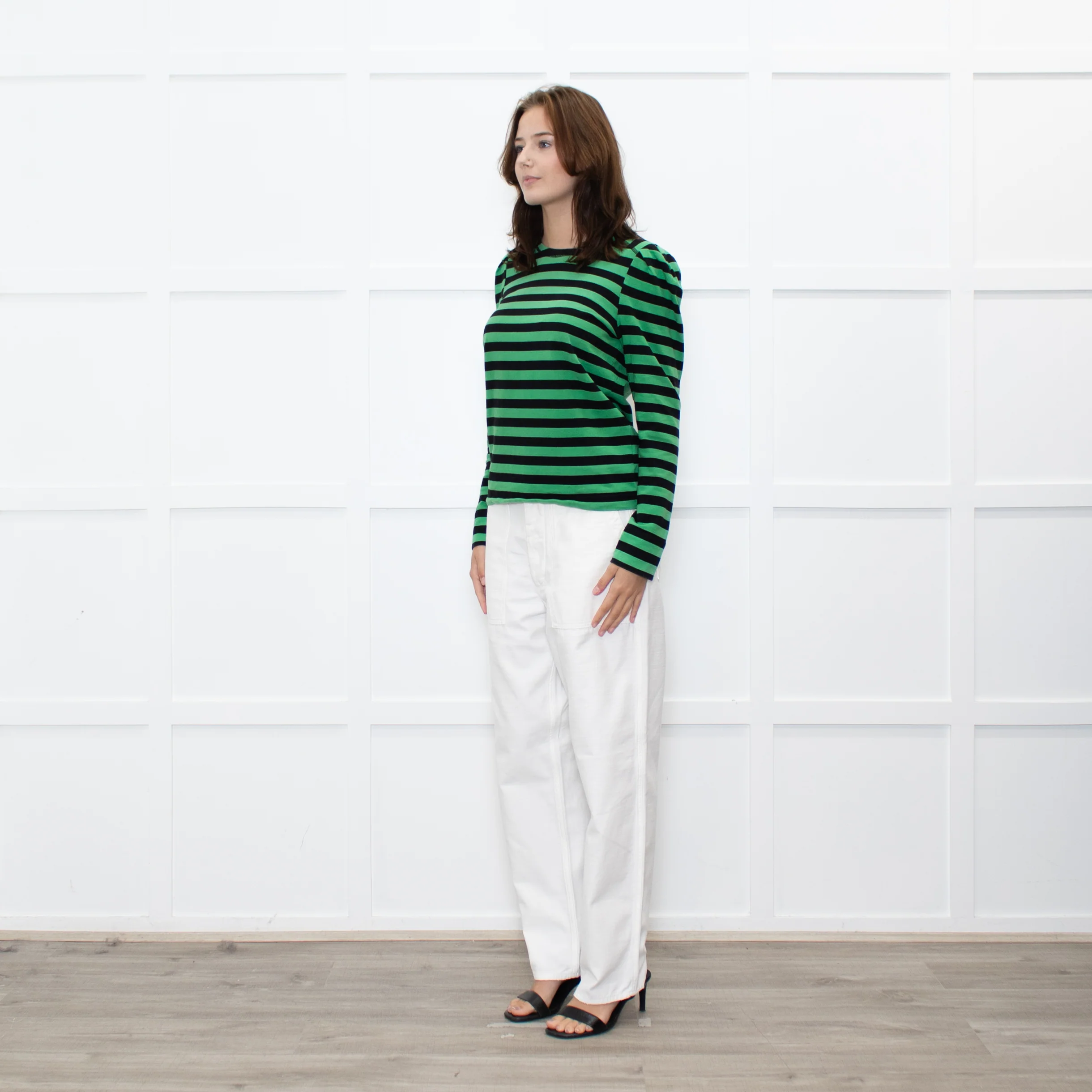 GANNI Green Black Striped Long Sleeve Top - Image 3
