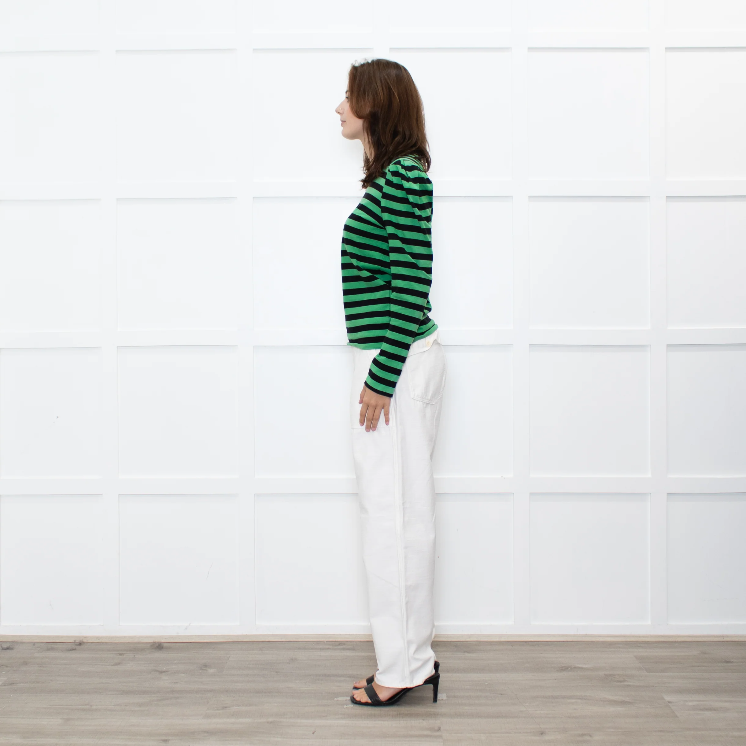 GANNI Green Black Striped Long Sleeve Top - Image 4