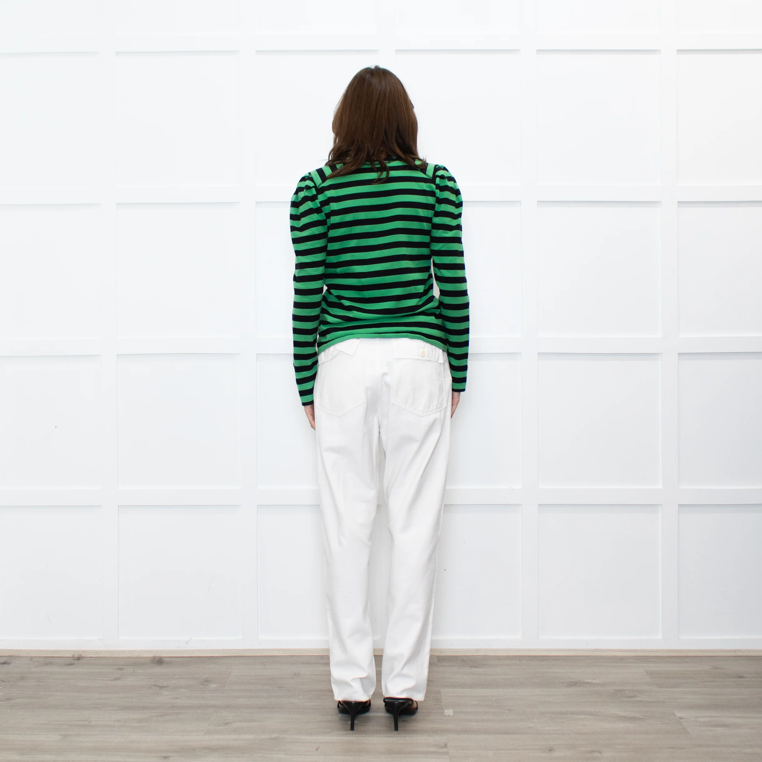 GANNI Green Black Striped Long Sleeve Top - Image 5