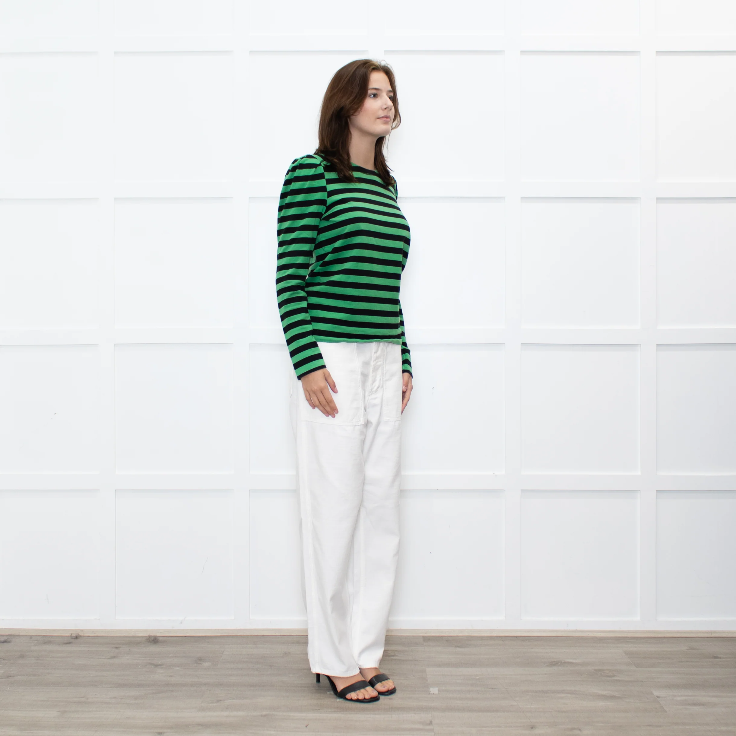 GANNI Green Black Striped Long Sleeve Top - Image 7