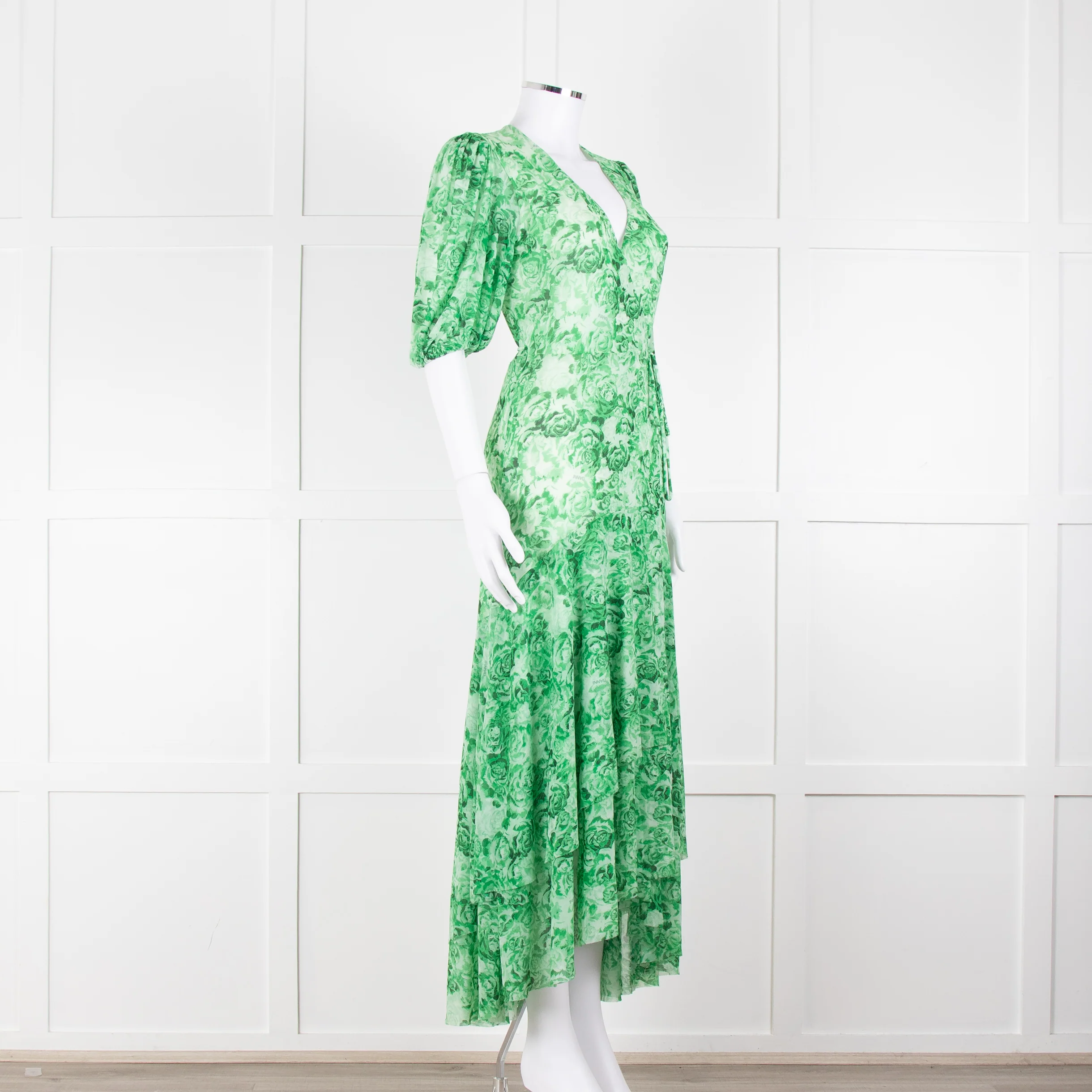 Ganni Green On Green Floral Short Sleeve Wrap Dress - Image 2