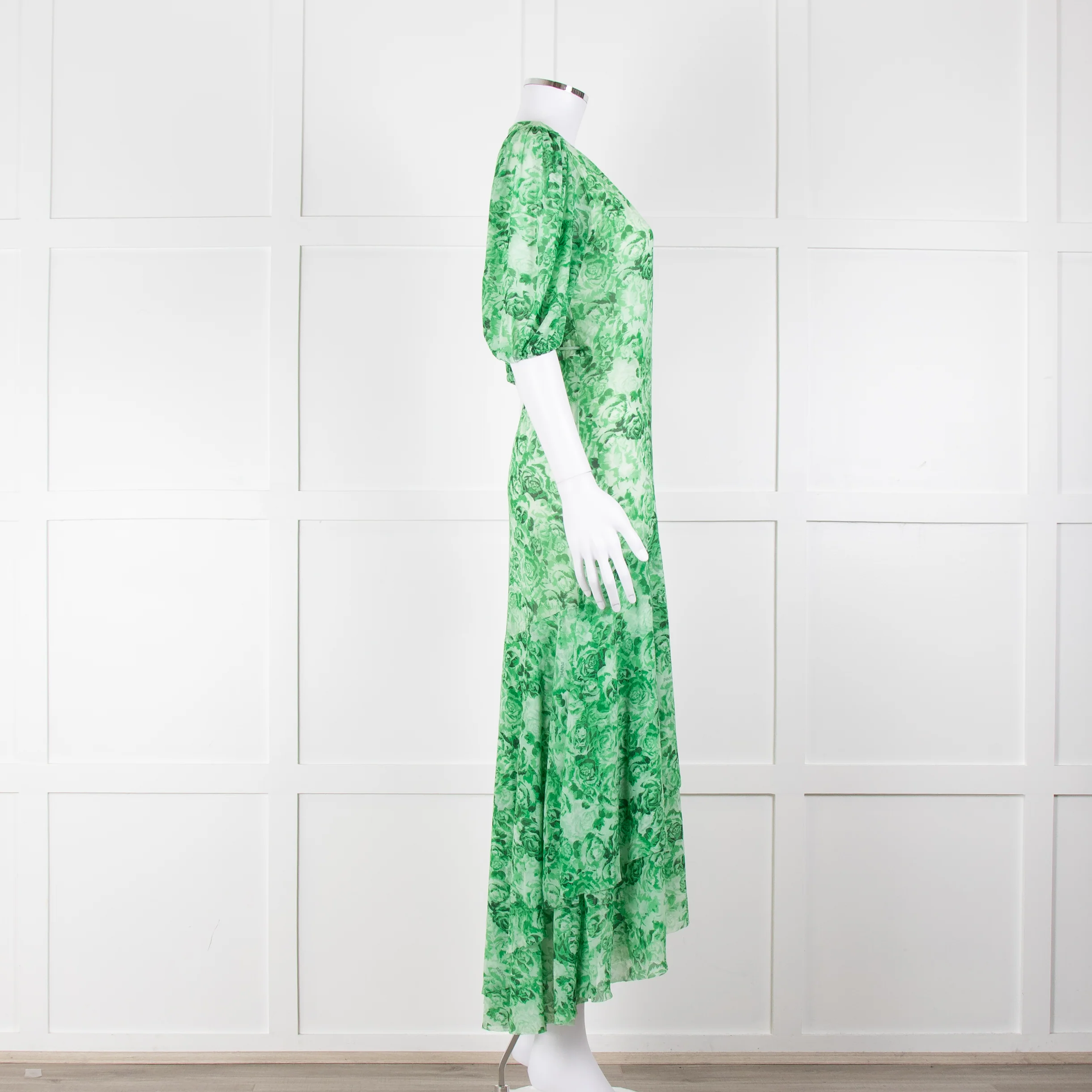 Ganni Green On Green Floral Short Sleeve Wrap Dress - Image 3