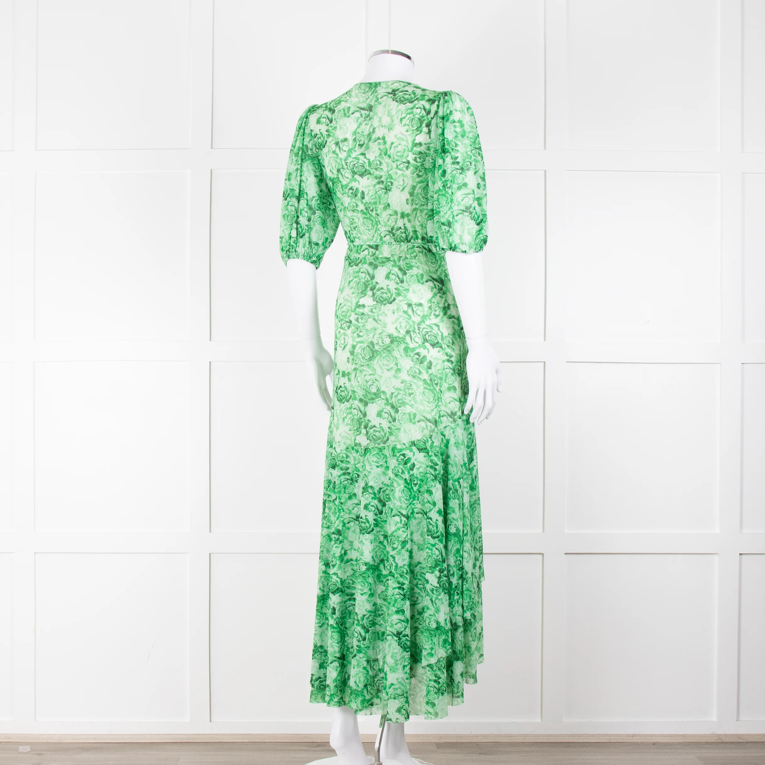 Ganni Green On Green Floral Short Sleeve Wrap Dress - Image 4