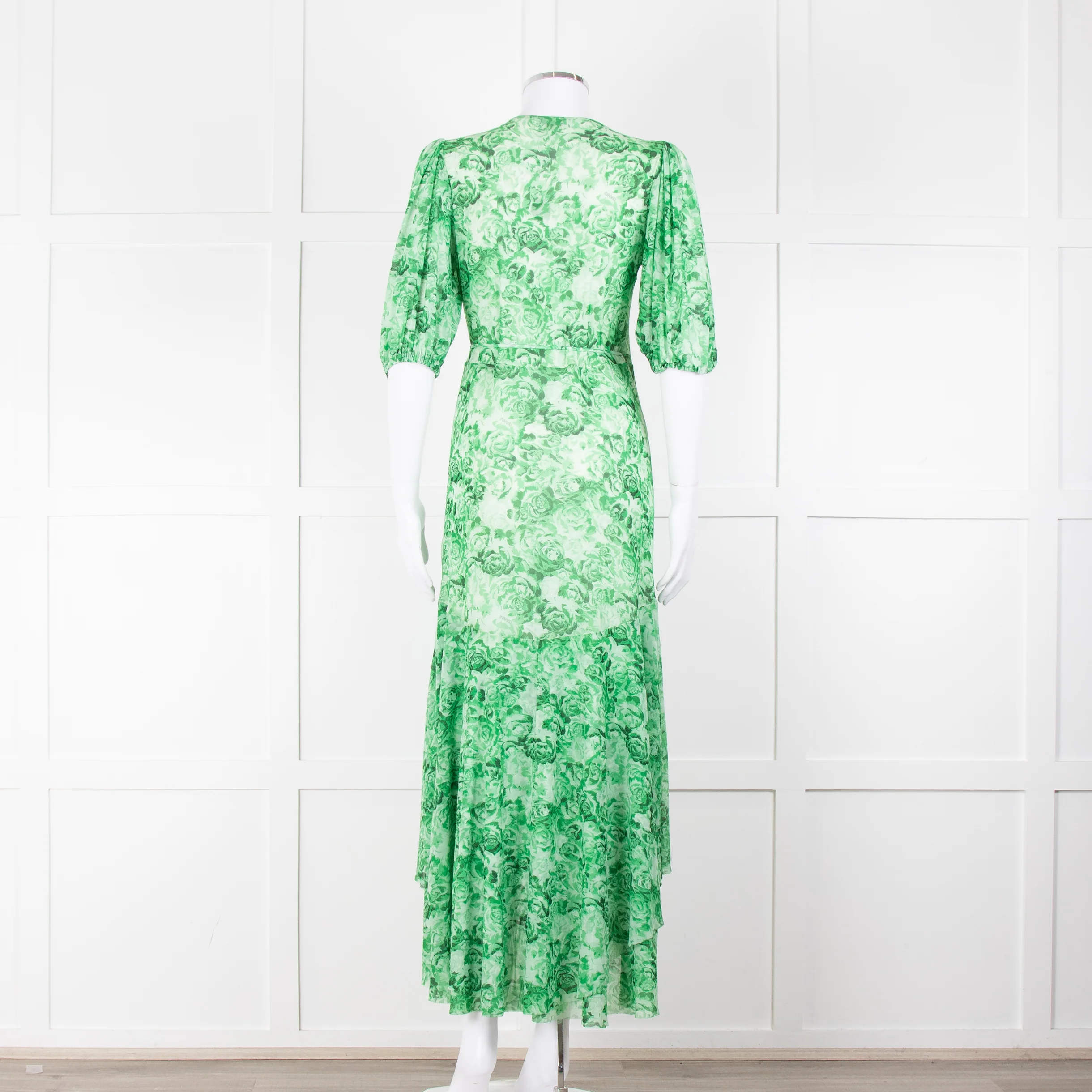 Ganni Green On Green Floral Short Sleeve Wrap Dress - Image 5