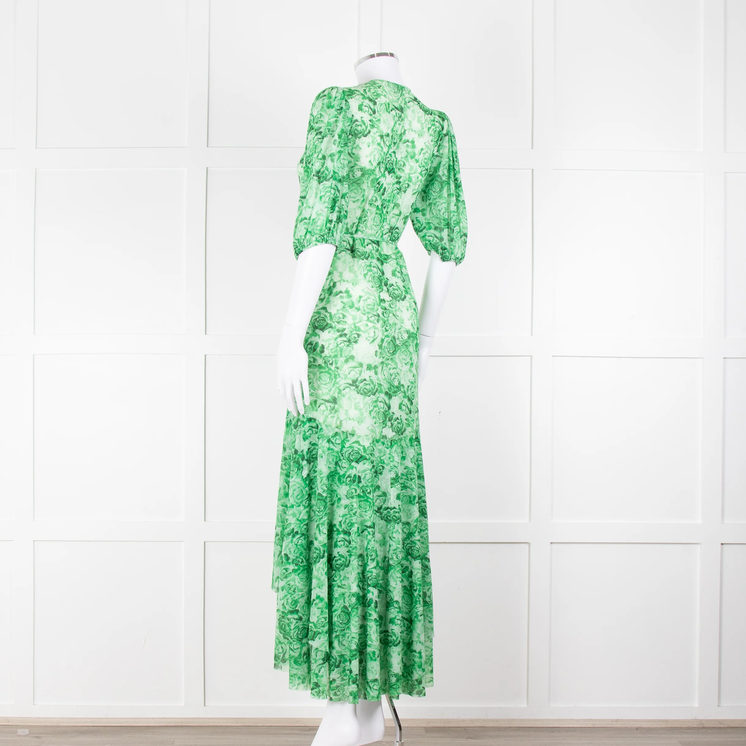 Ganni Green On Green Floral Short Sleeve Wrap Dress - Image 6