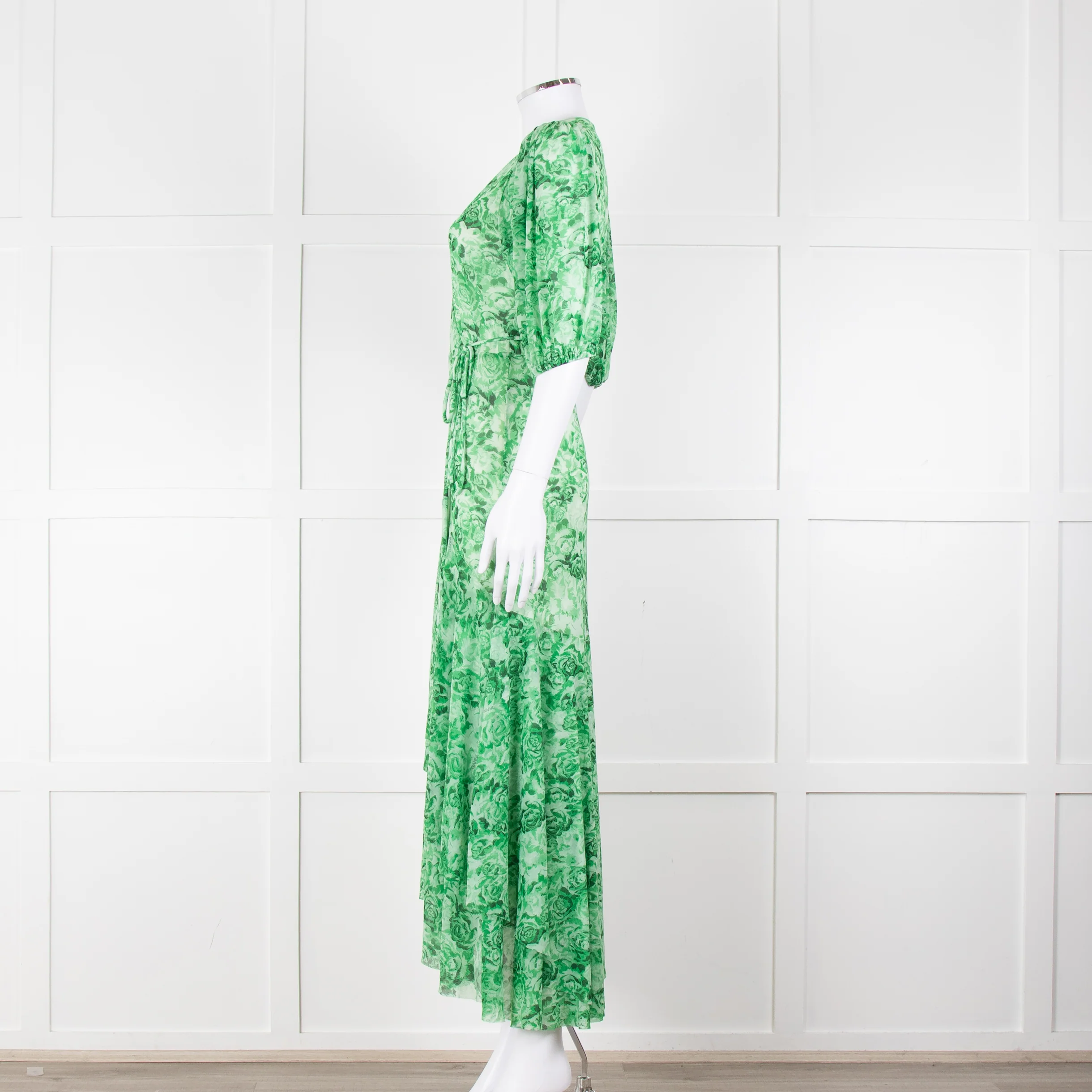 Ganni Green On Green Floral Short Sleeve Wrap Dress - Image 7