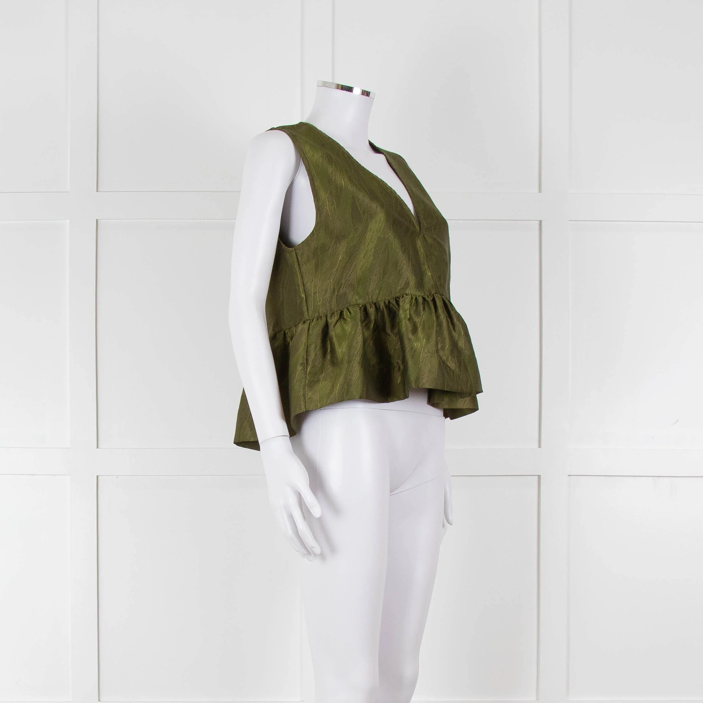 Ganni Green Short Sleeve Peplum Hem Top - Image 2