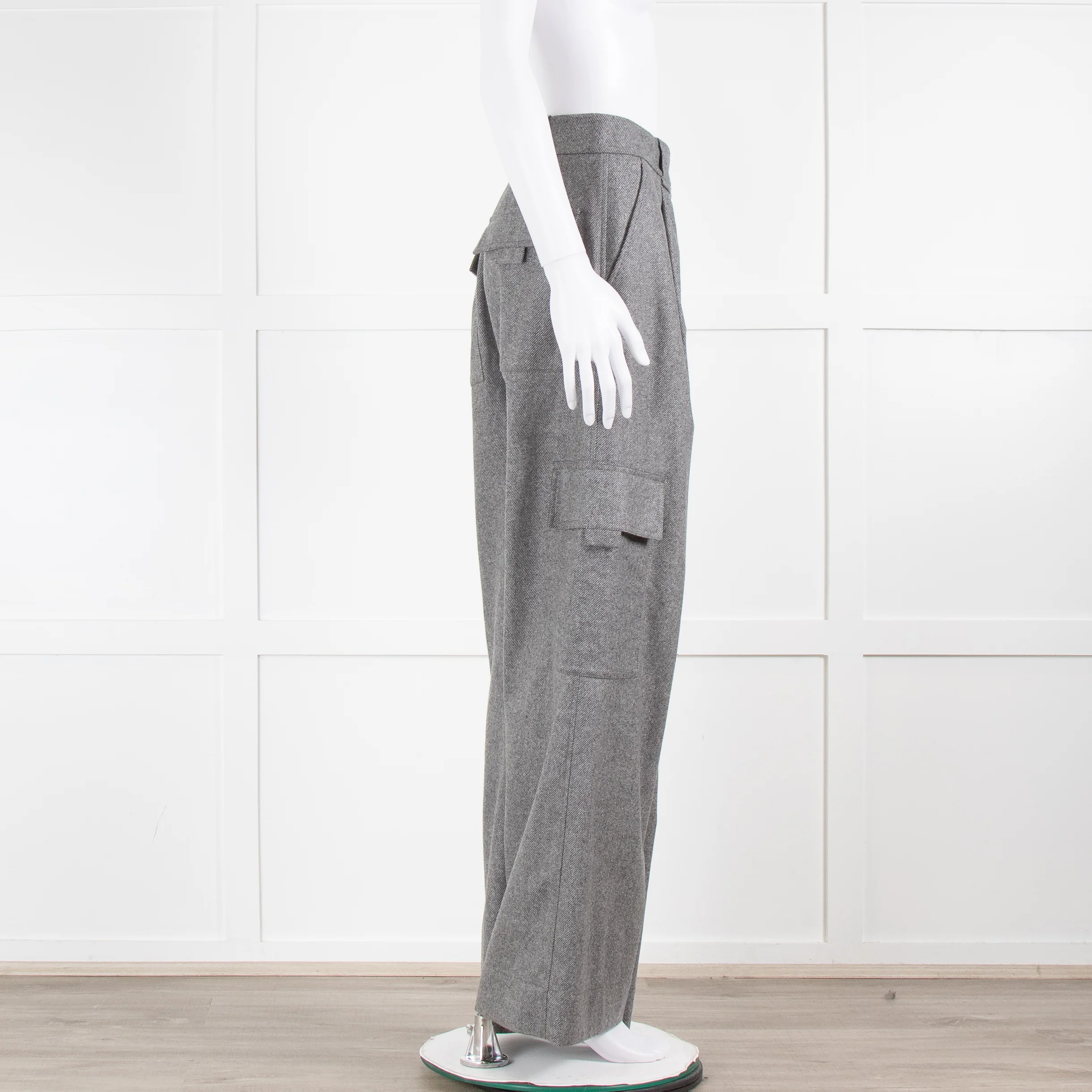 Me+Em Grey Wool Blend Side Pocket Cargo Wide Leg Trousers - Image 2