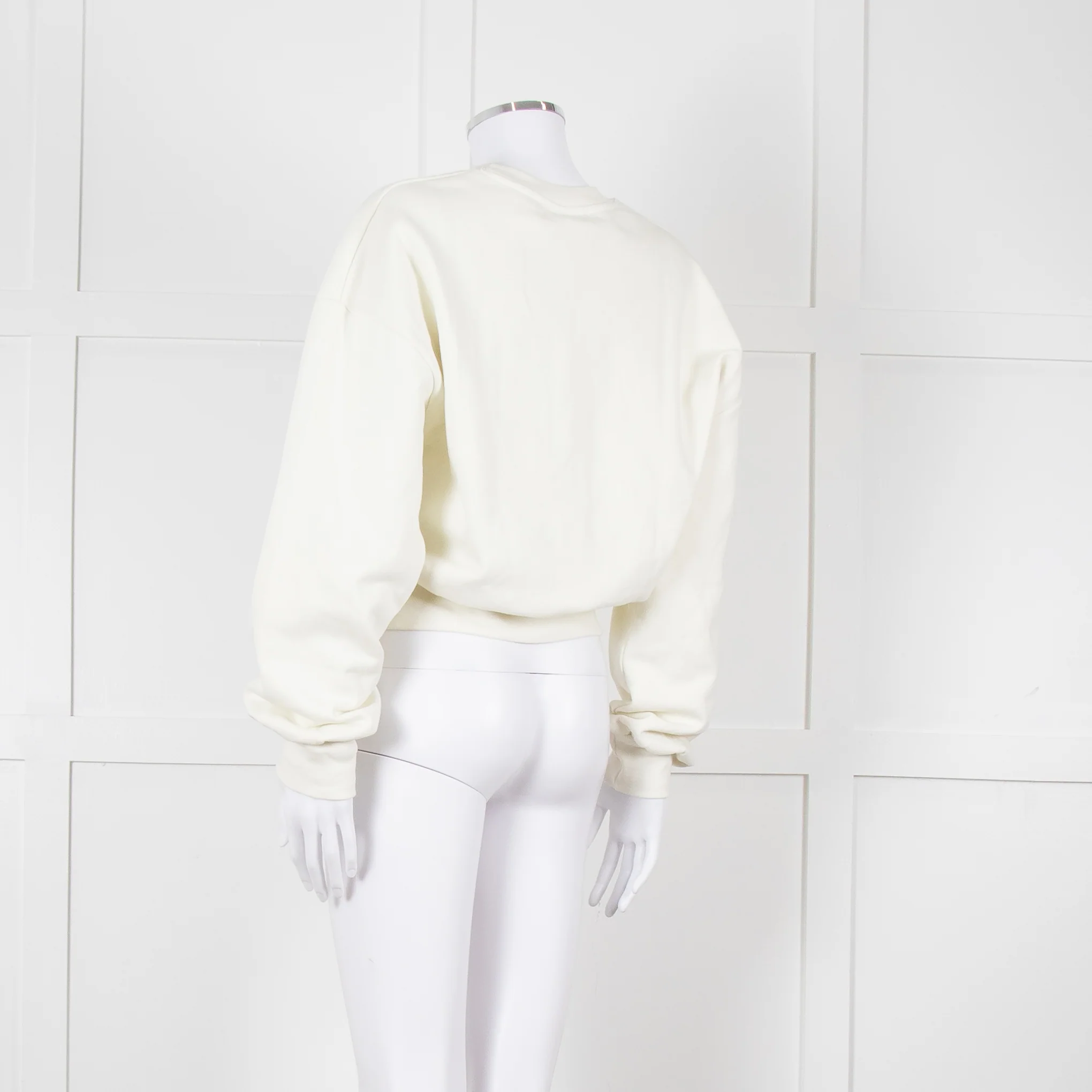 Ganni Ivory Cotton Cropped Sweatshirt With Silver Butterfly Motif - Image 6