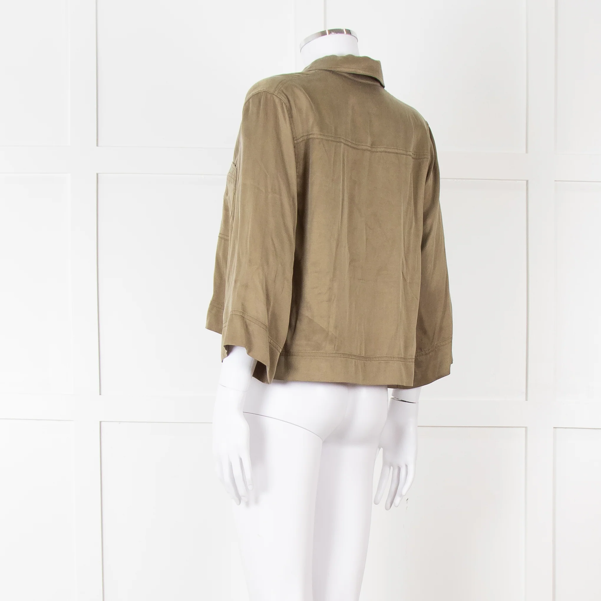 Ganni Khaki Gold Button Cropped Shirt - Image 5