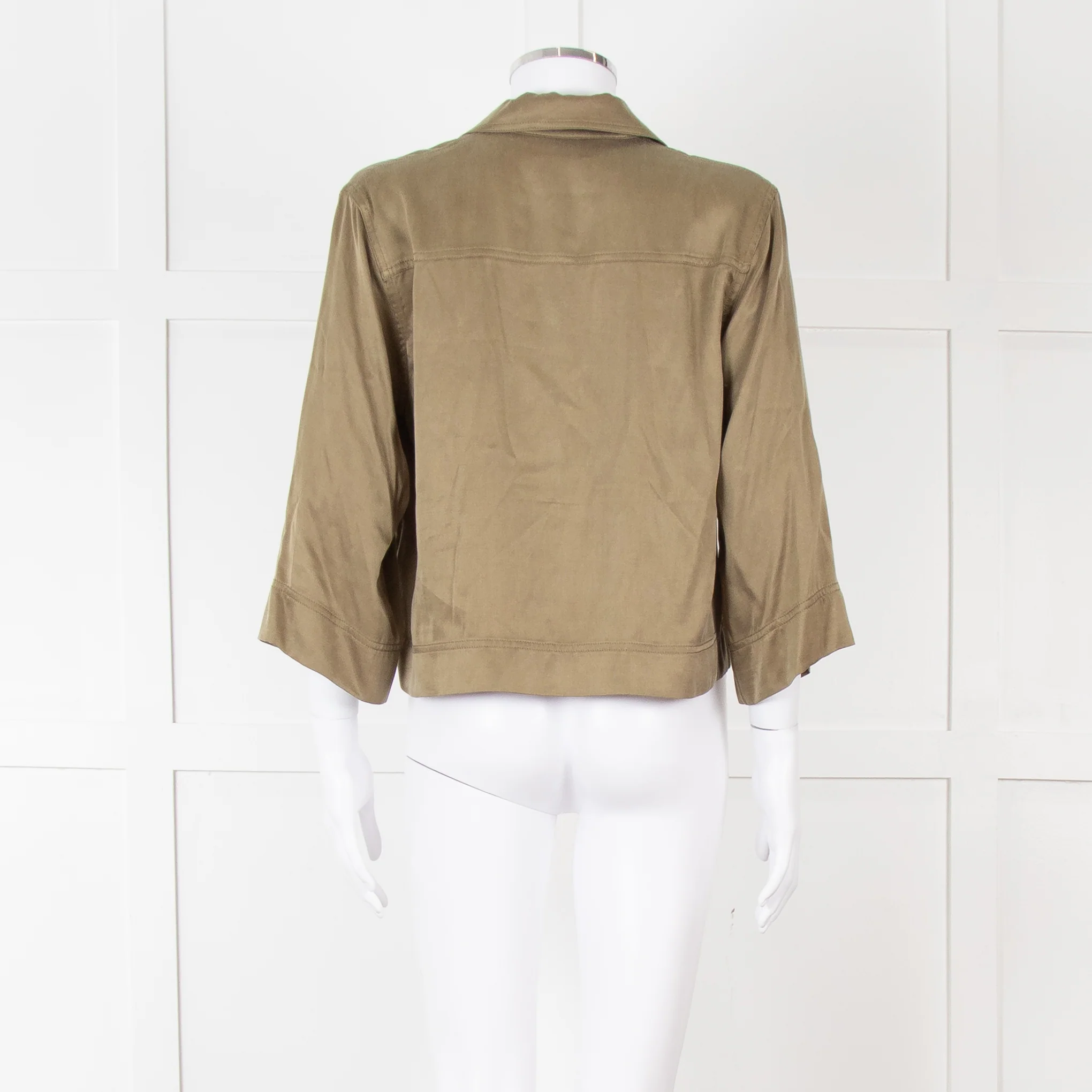 Ganni Khaki Gold Button Cropped Shirt - Image 6