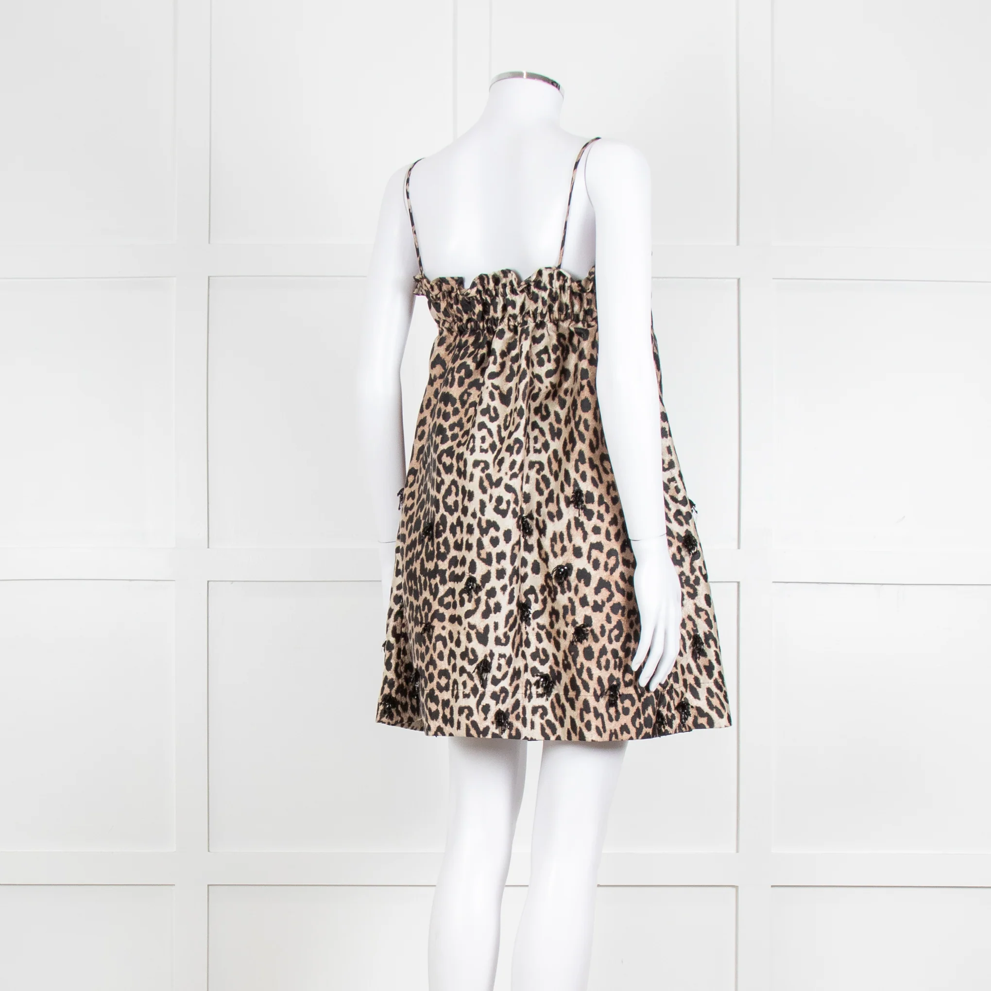 Ganni Leopard Print Embellished Babydoll Dress - Image 4
