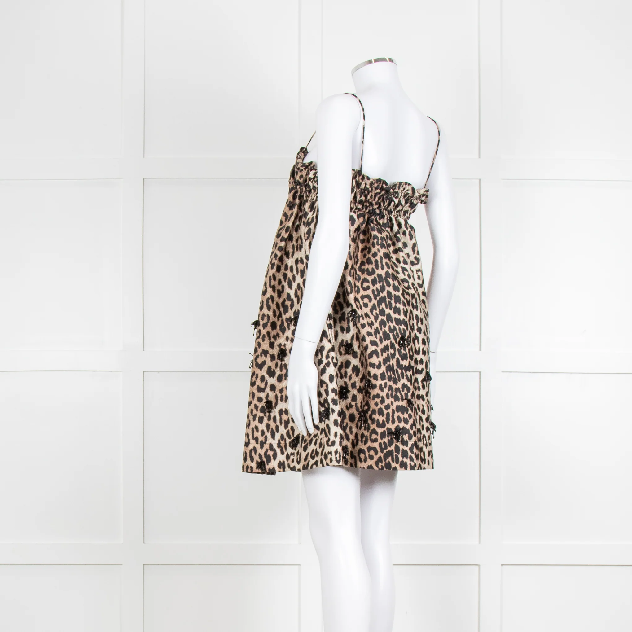 Ganni Leopard Print Embellished Babydoll Dress - Image 5