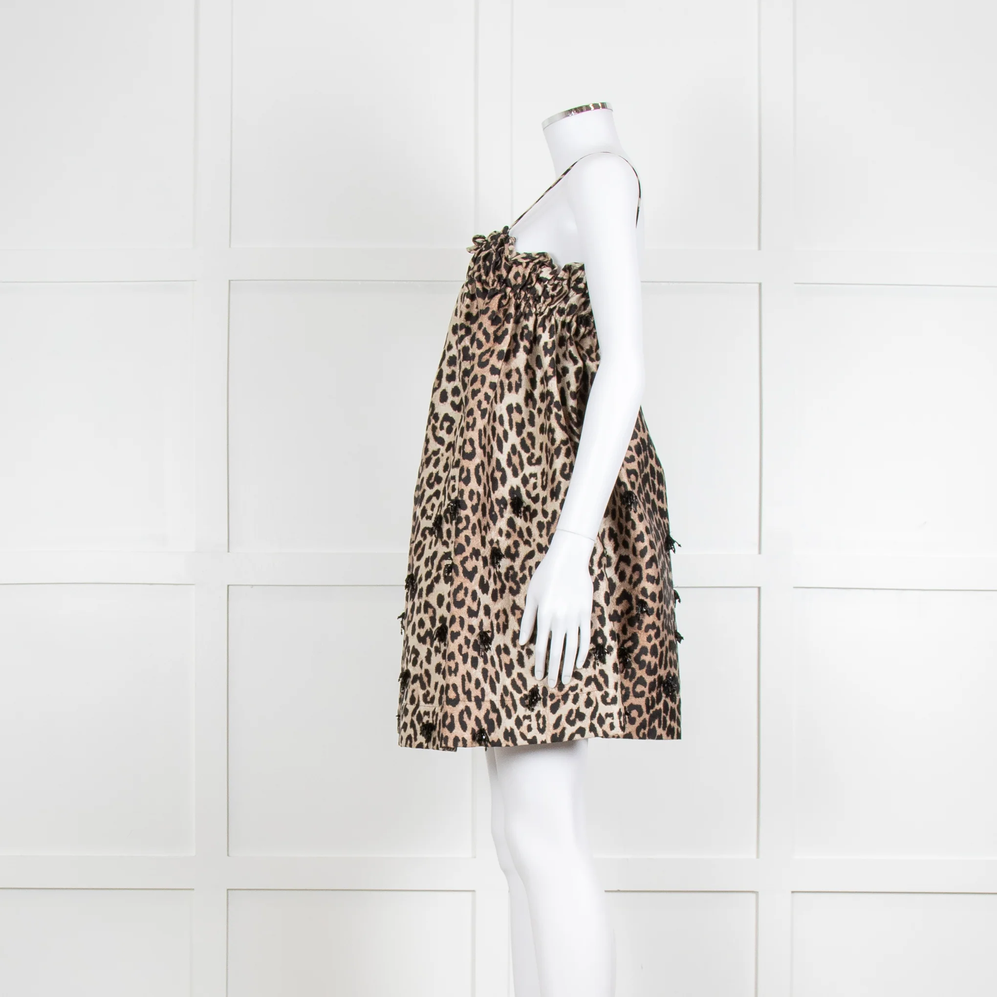 Ganni Leopard Print Embellished Babydoll Dress - Image 6