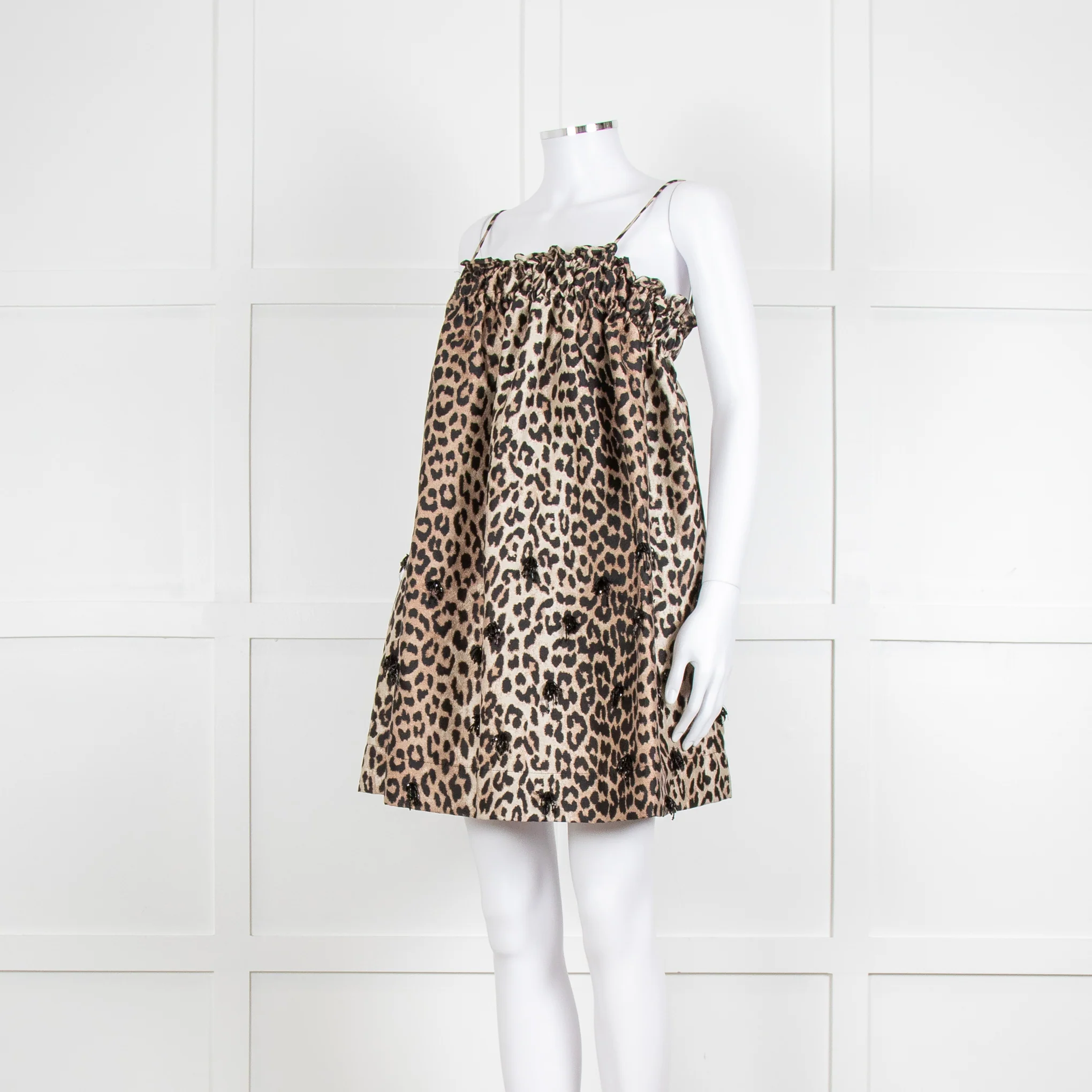 Ganni Leopard Print Embellished Babydoll Dress - Image 7