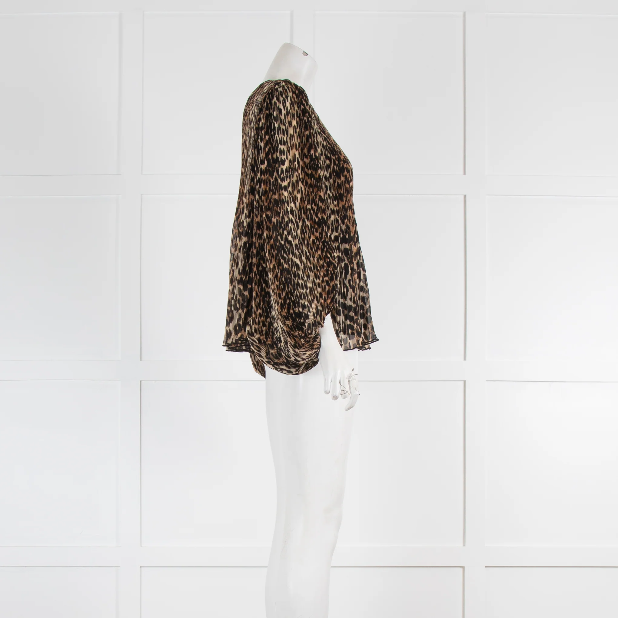 Ganni Leopard Print Plisse Long Sleeve Blouse - Image 2