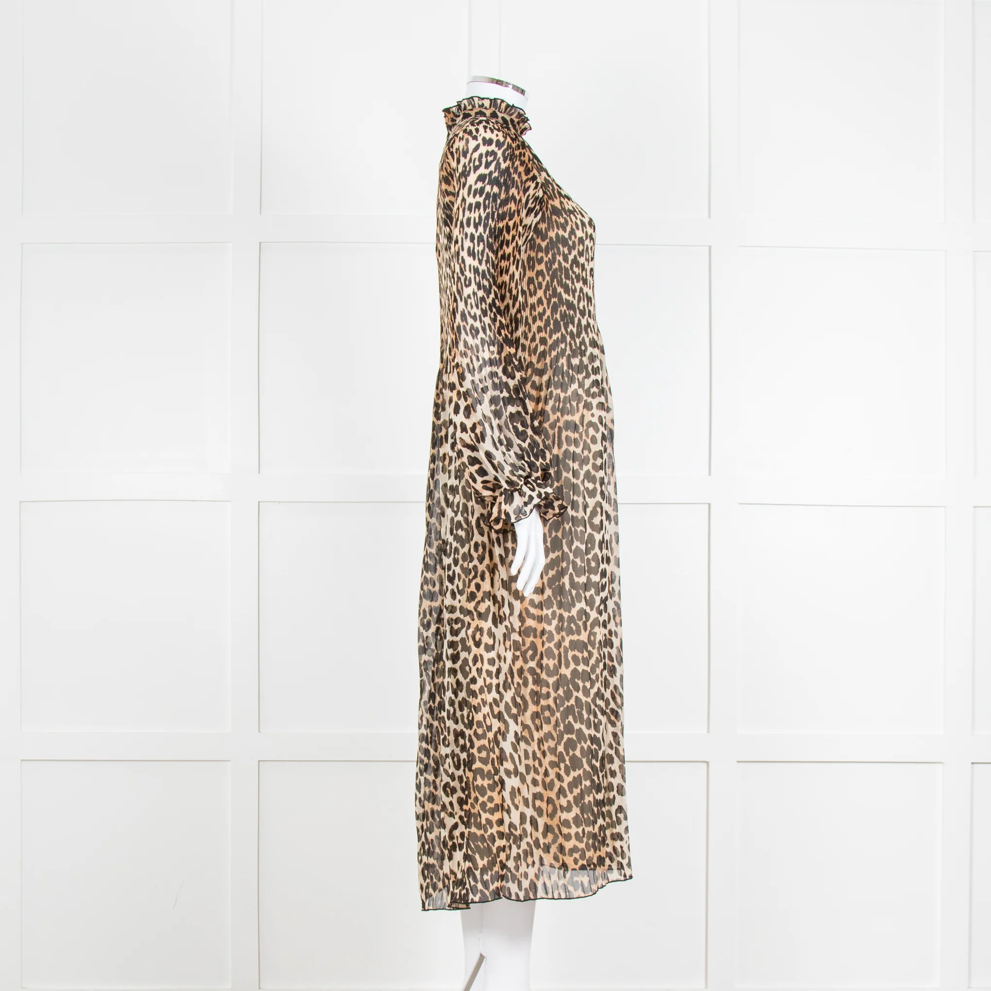 Ganni Leopard Print Plisse Midi Dress - Image 3