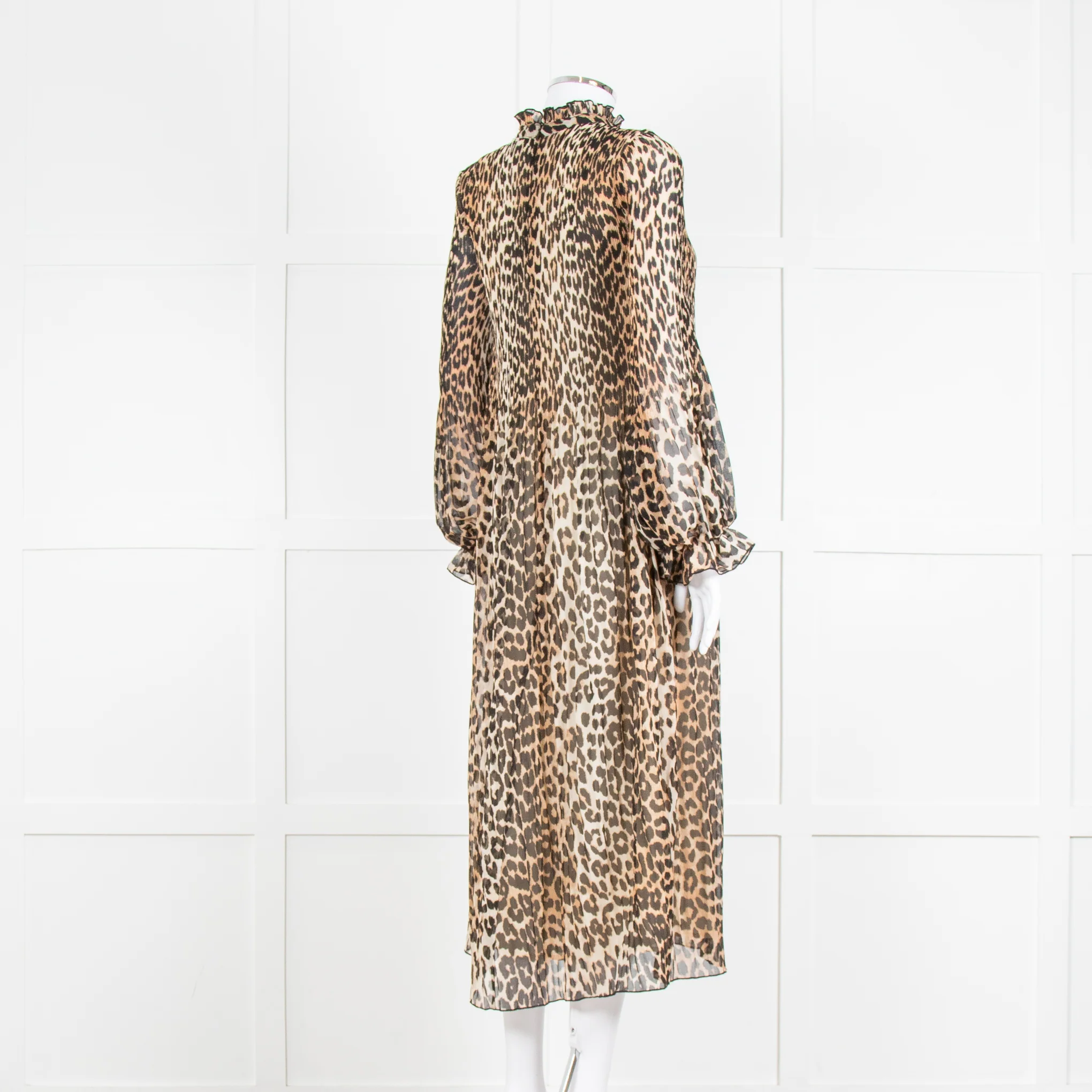 Ganni Leopard Print Plisse Midi Dress - Image 4