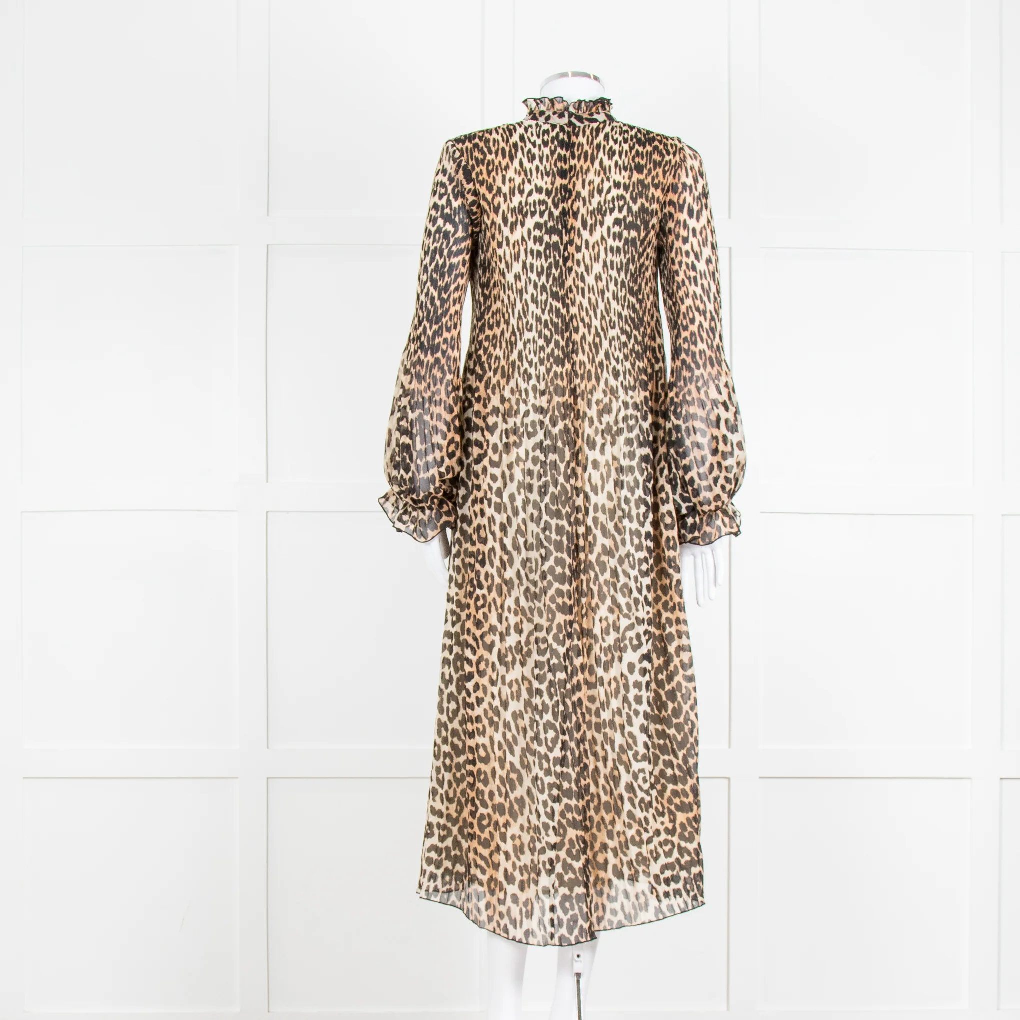 Ganni Leopard Print Plisse Midi Dress - Image 5