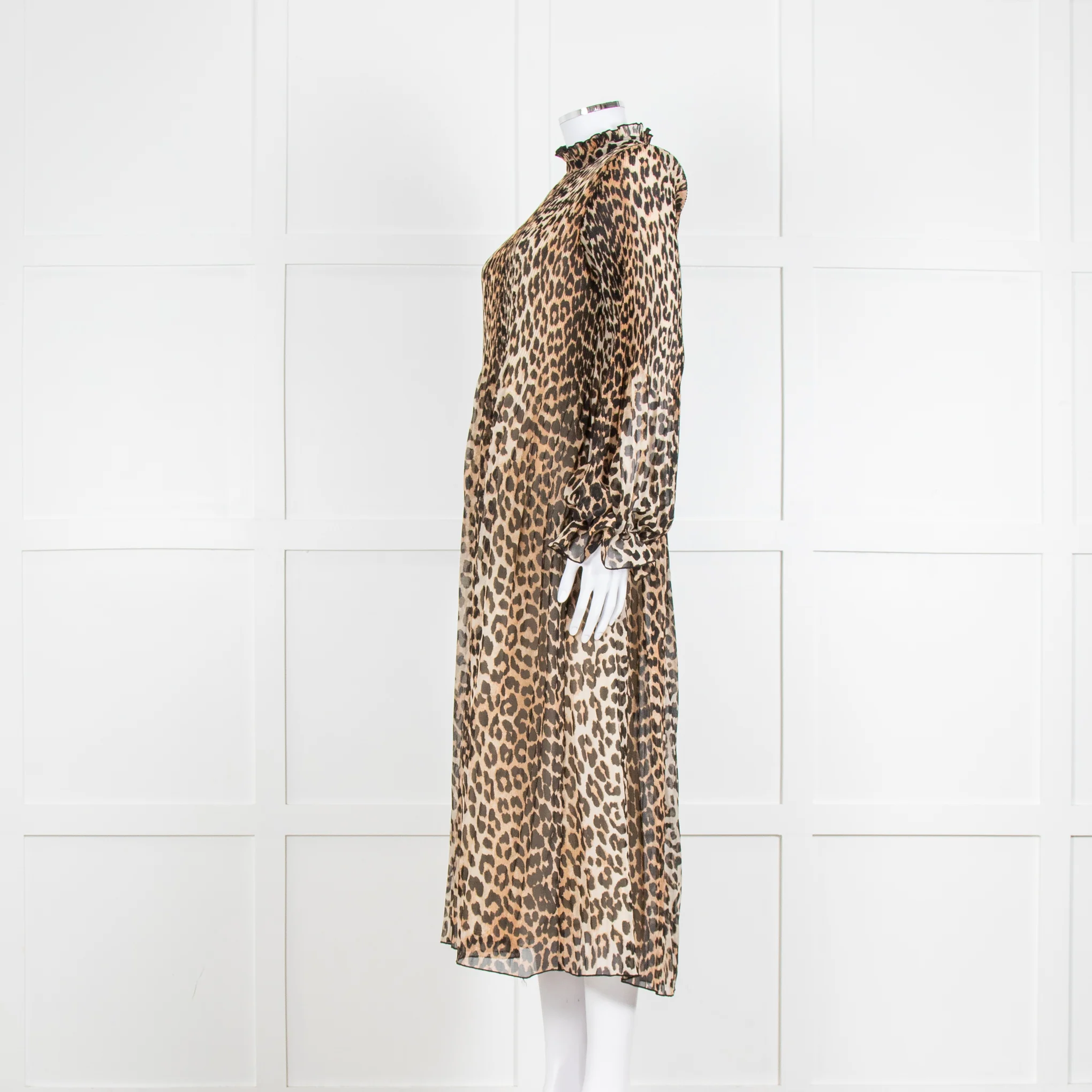Ganni Leopard Print Plisse Midi Dress - Image 7