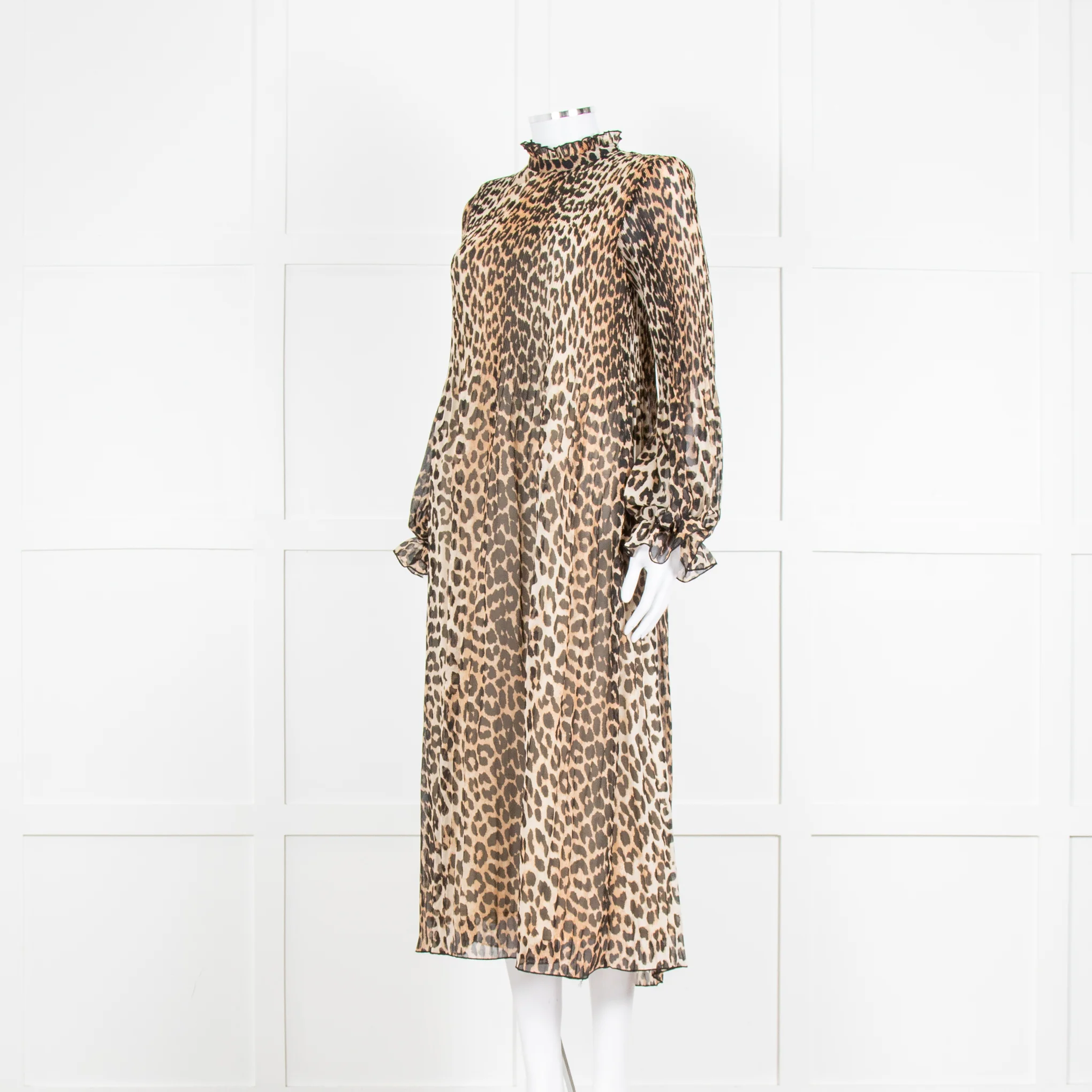 Ganni Leopard Print Plisse Midi Dress - Image 8