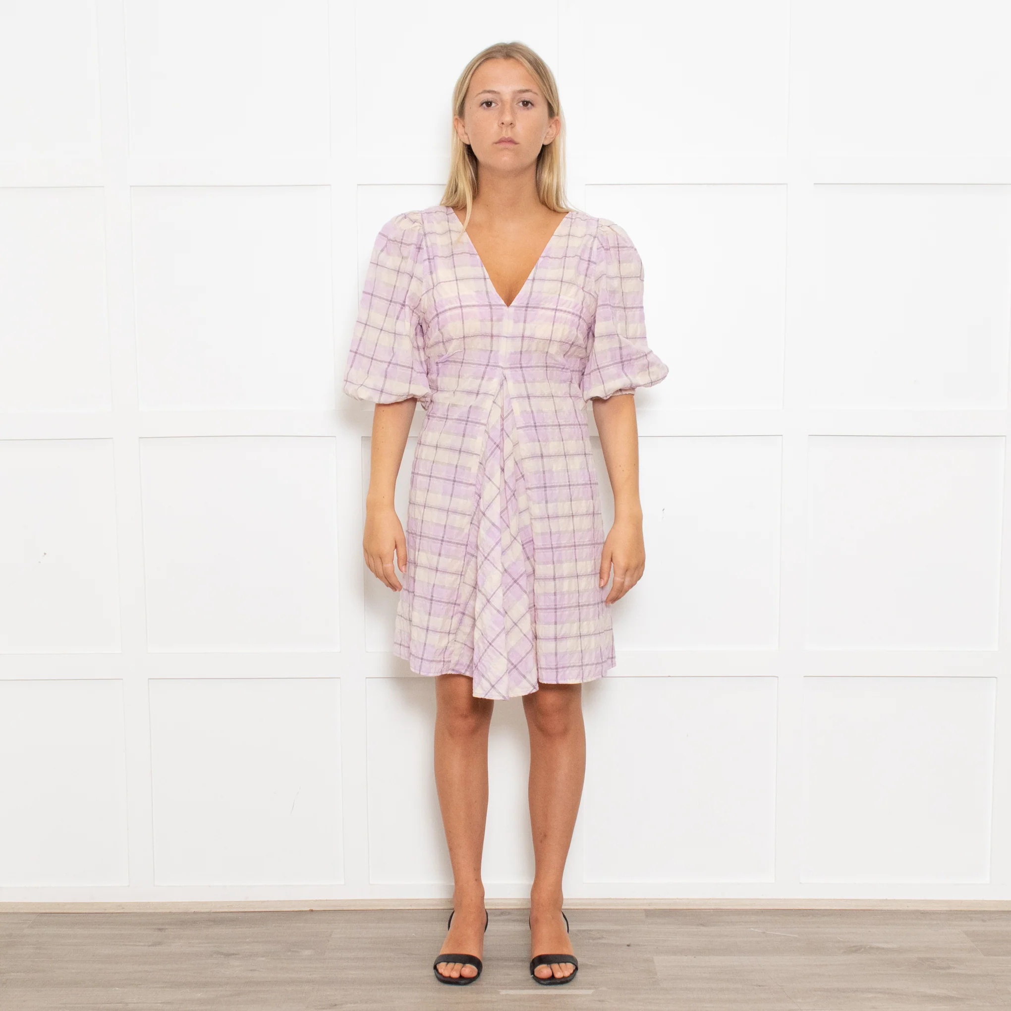 Ganni Lilac Check Trapeze Mini Dress