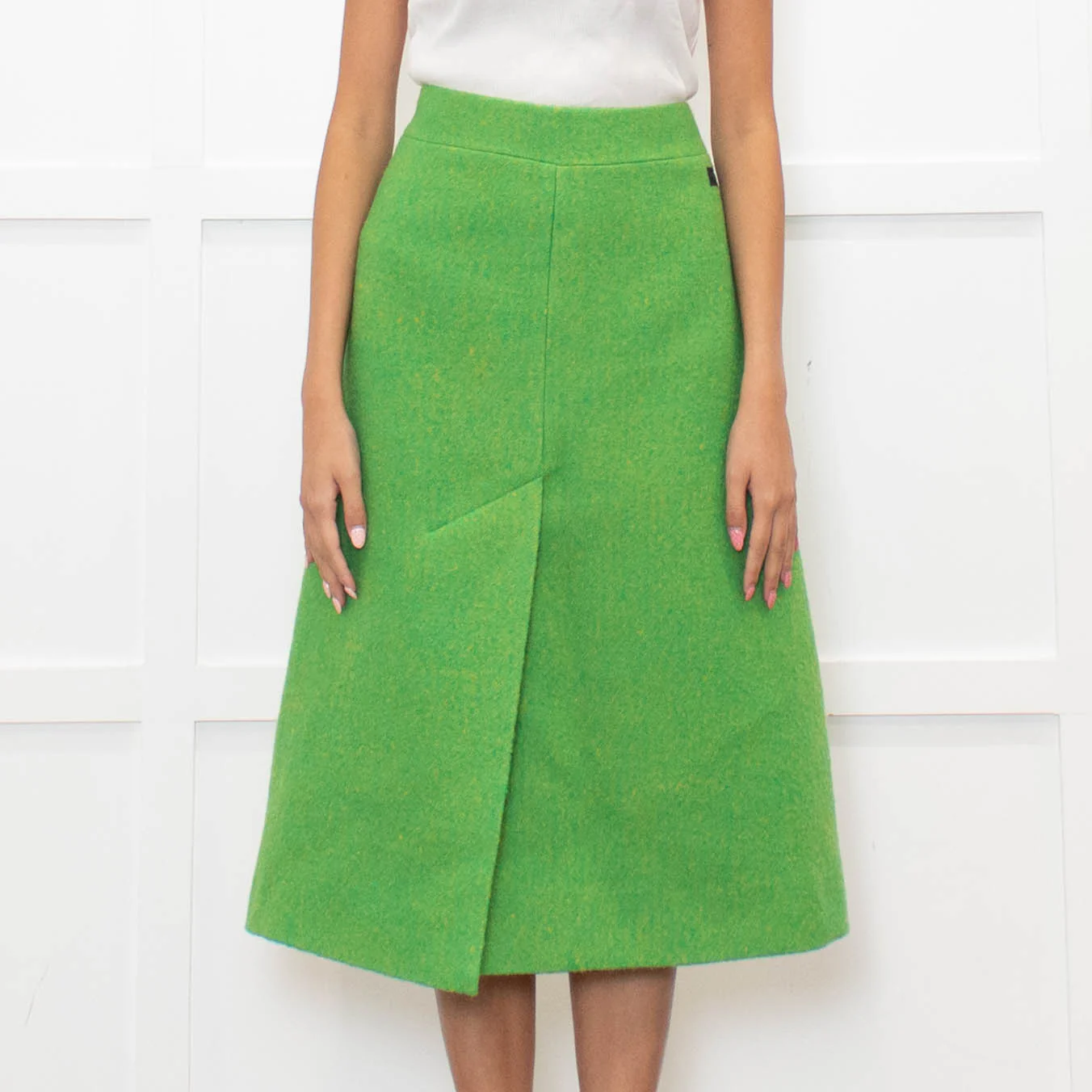 Ganni Lime Green Yellow Virgin Wool Tweedy A Line Skirt - Image 2