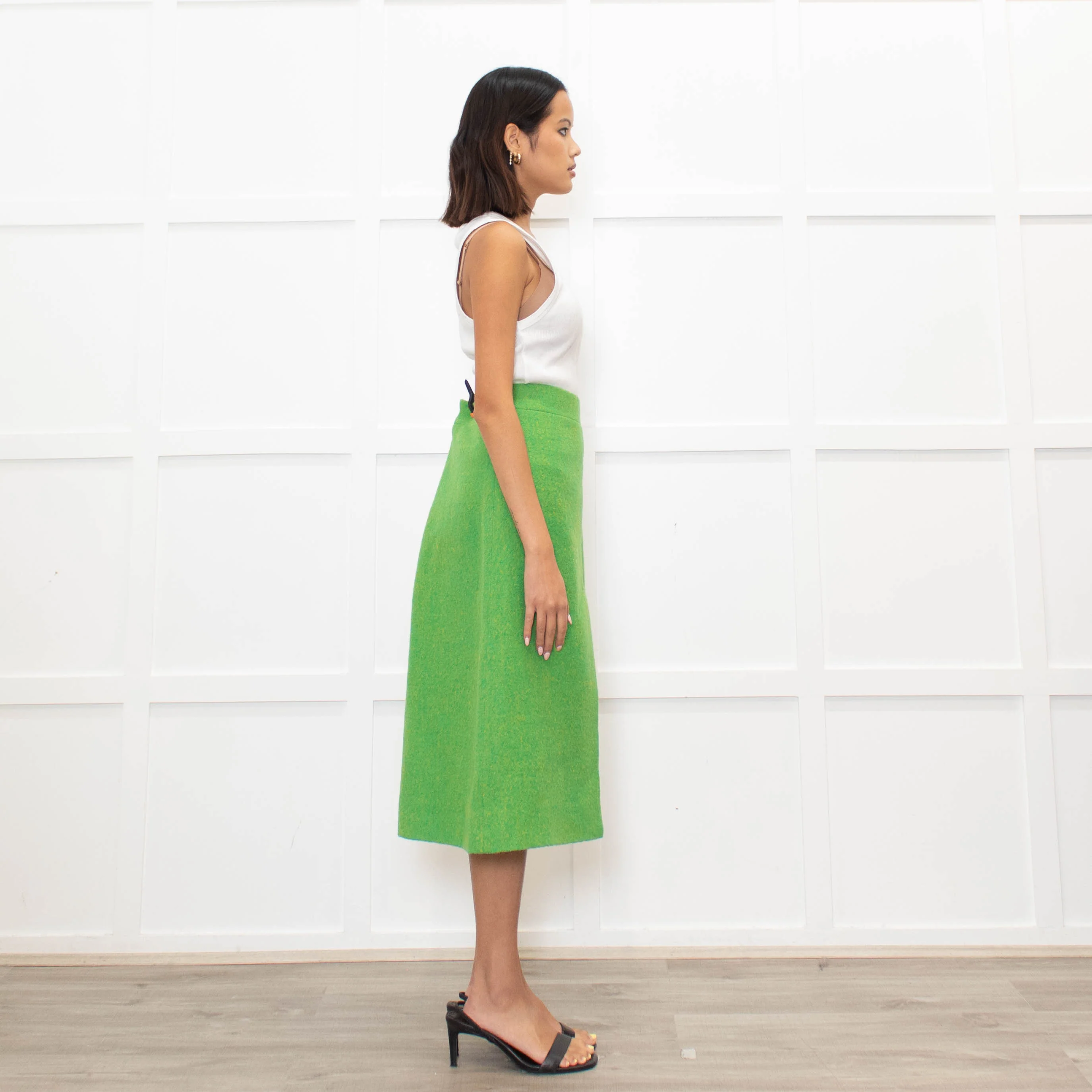 Ganni Lime Green Yellow Virgin Wool Tweedy A Line Skirt - Image 4