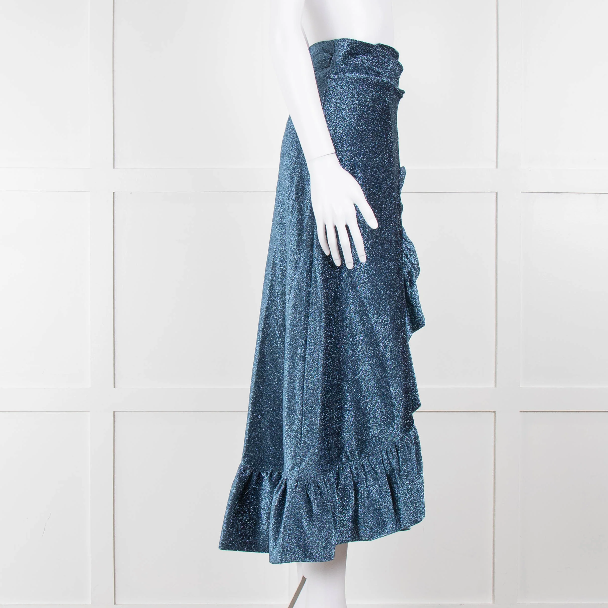 Ganni Metallic Blue Shimmery Wrap  Skirt - Image 3