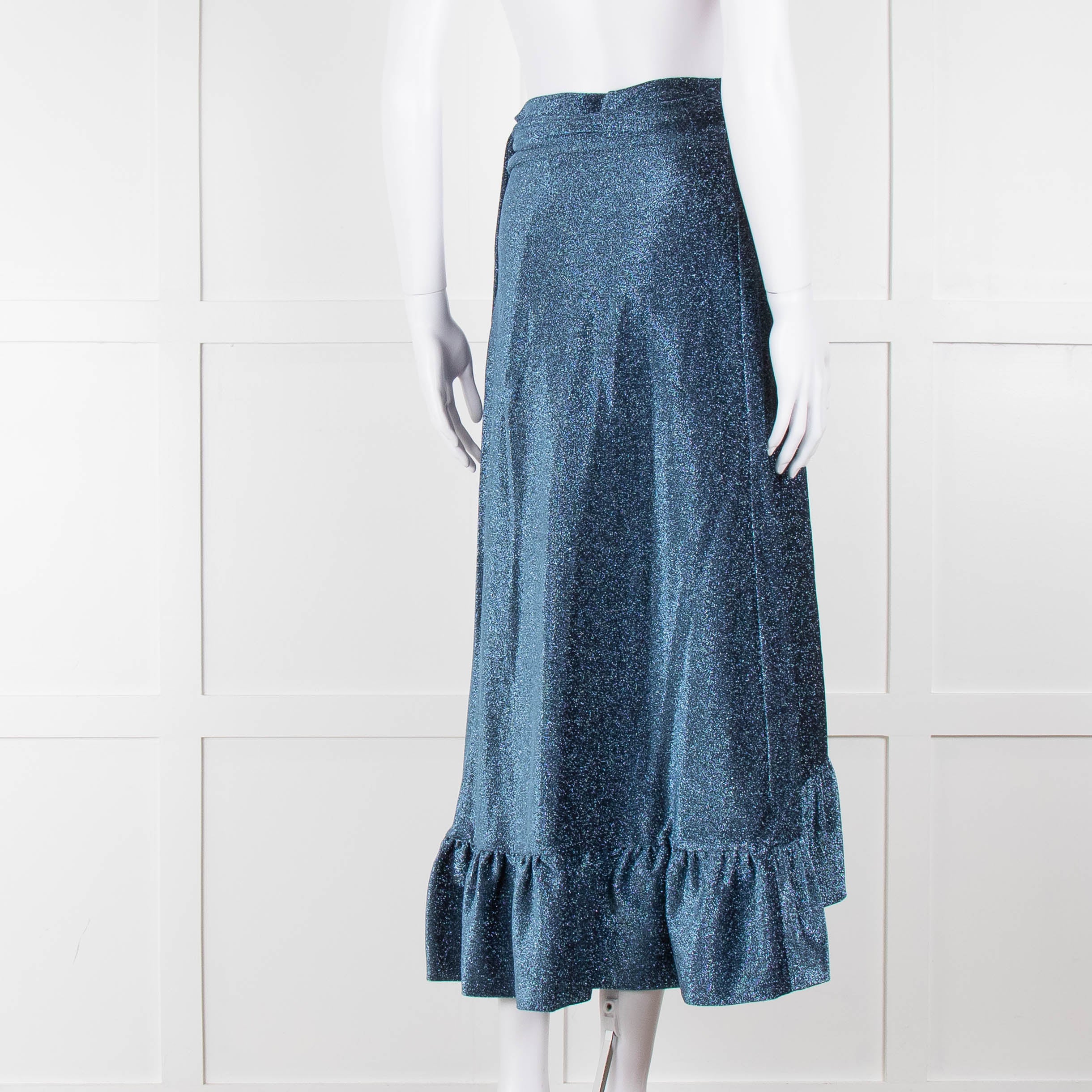 Ganni Metallic Blue Shimmery Wrap  Skirt - Image 4