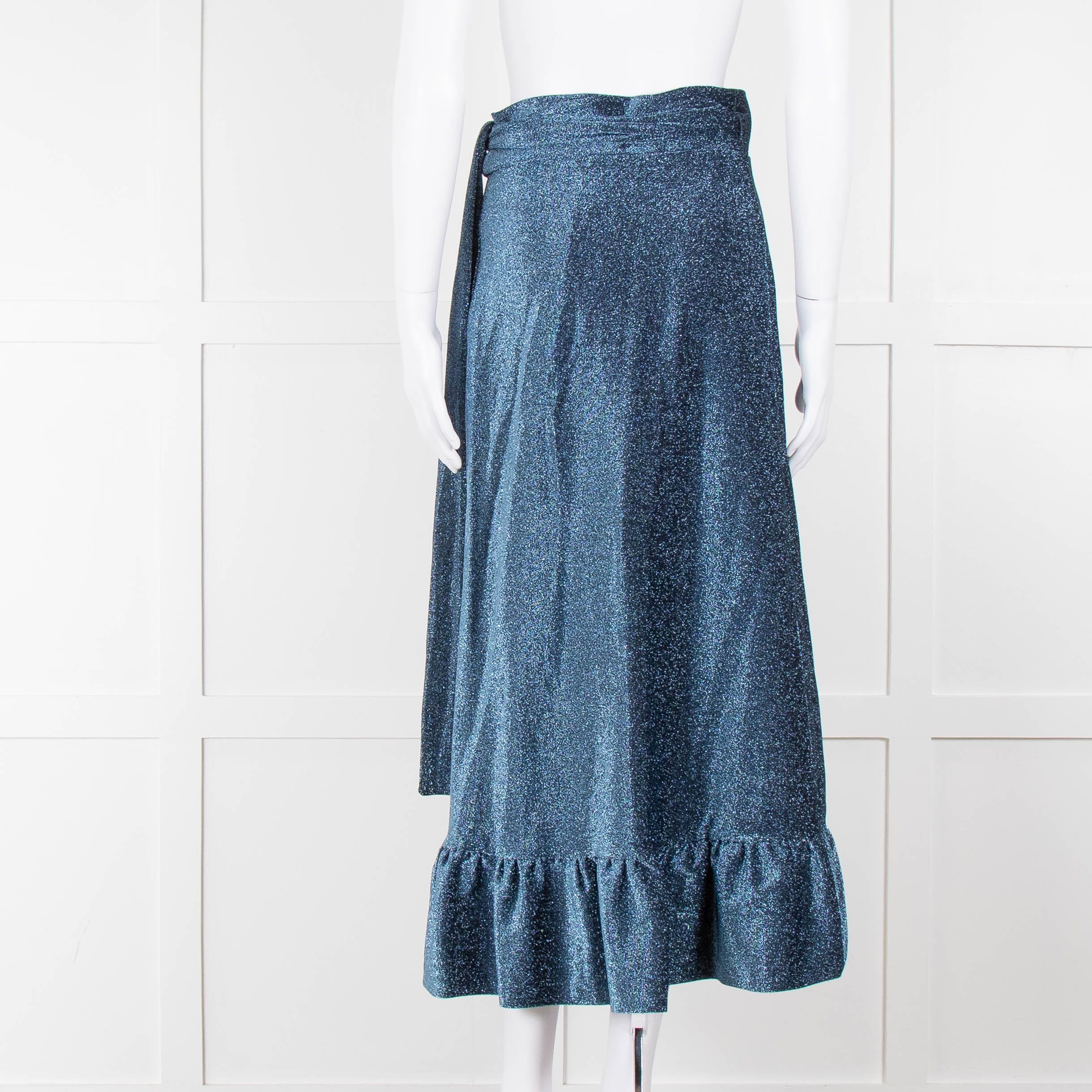 Ganni Metallic Blue Shimmery Wrap  Skirt - Image 5
