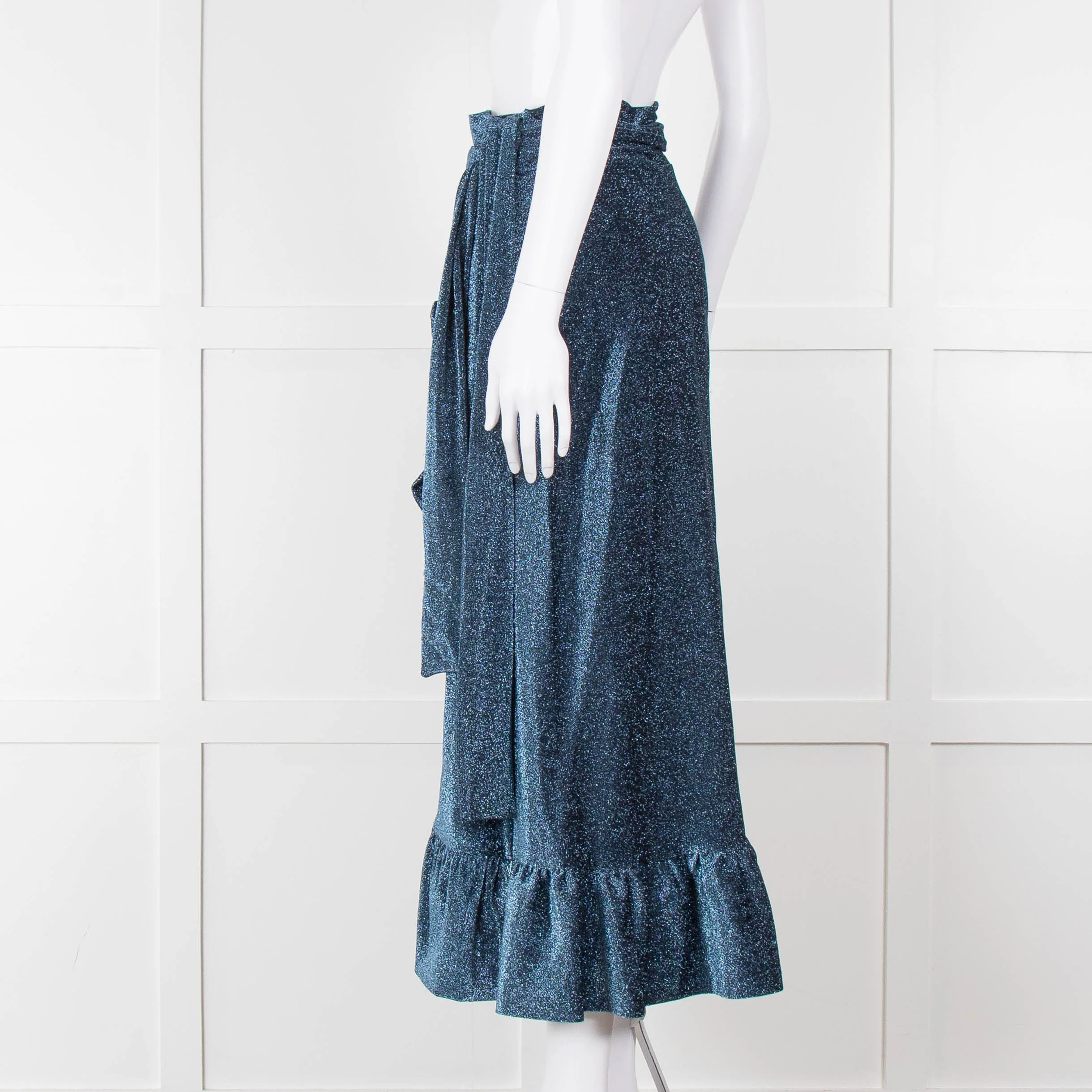 Ganni Metallic Blue Shimmery Wrap  Skirt - Image 6