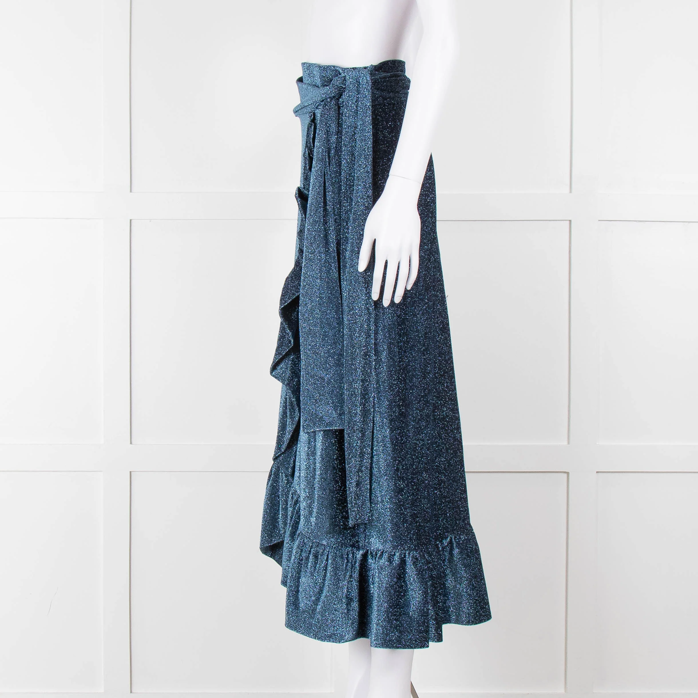 Ganni Metallic Blue Shimmery Wrap  Skirt - Image 7