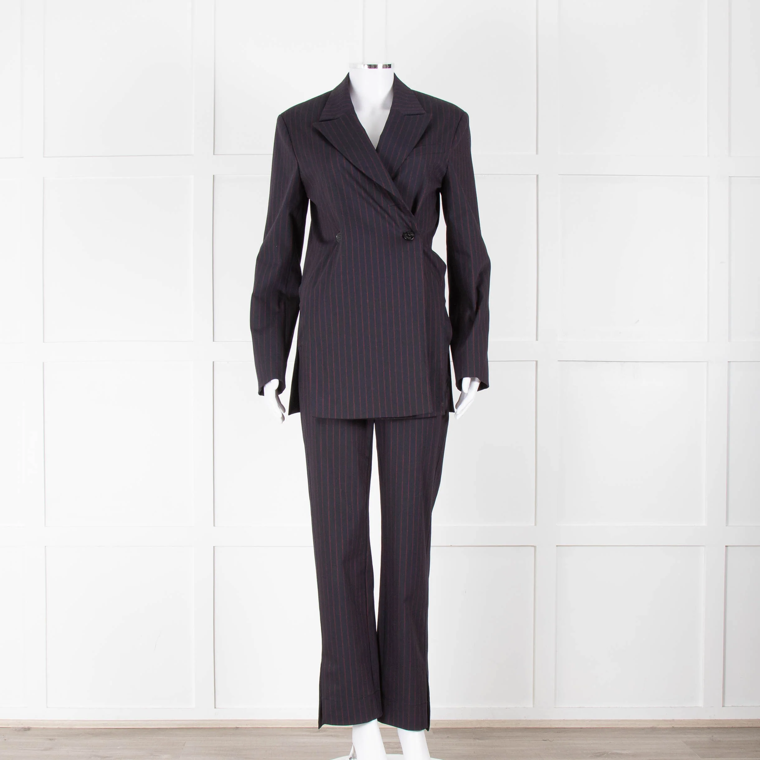 Ganni Navy Blazer With Red Pin Stripe