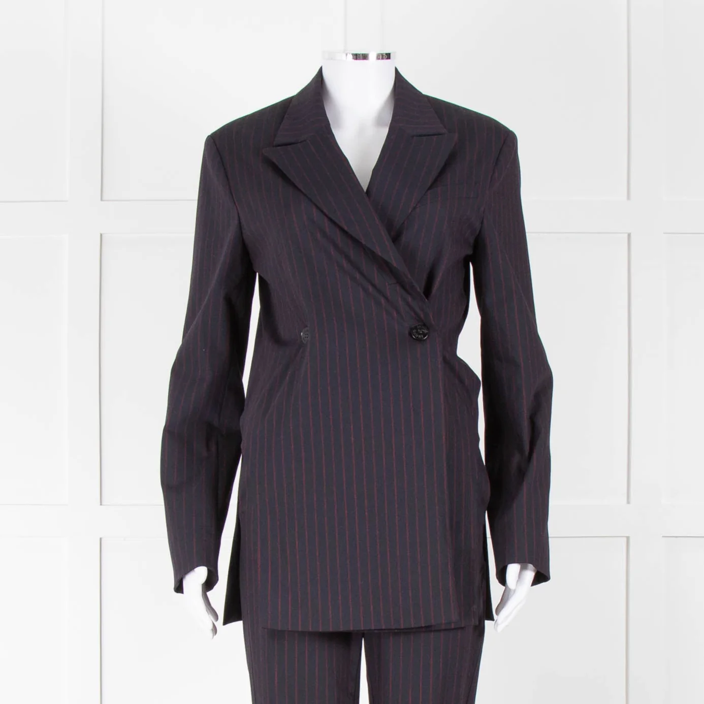 Ganni Navy Blazer With Red Pin Stripe - Image 2
