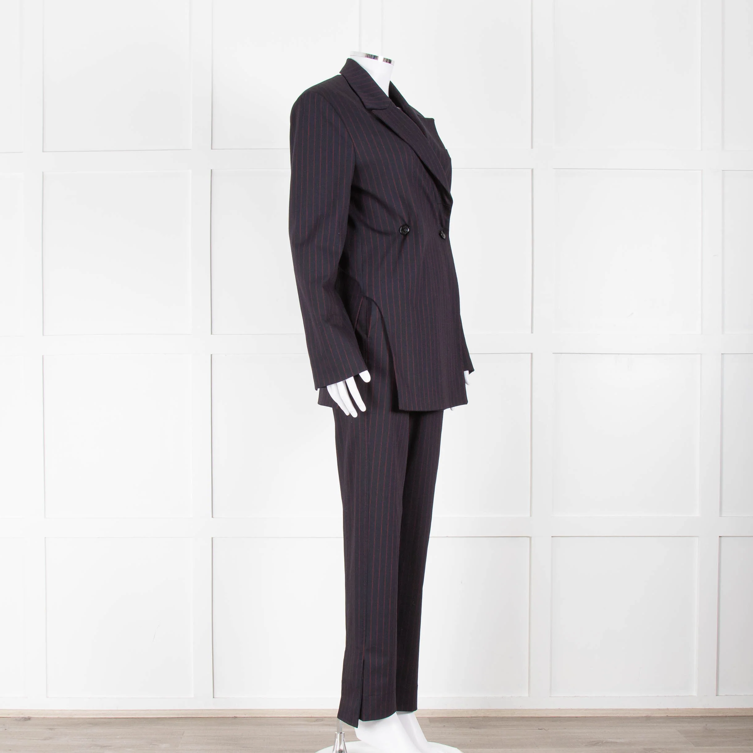 Ganni Navy Blazer With Red Pin Stripe - Image 3