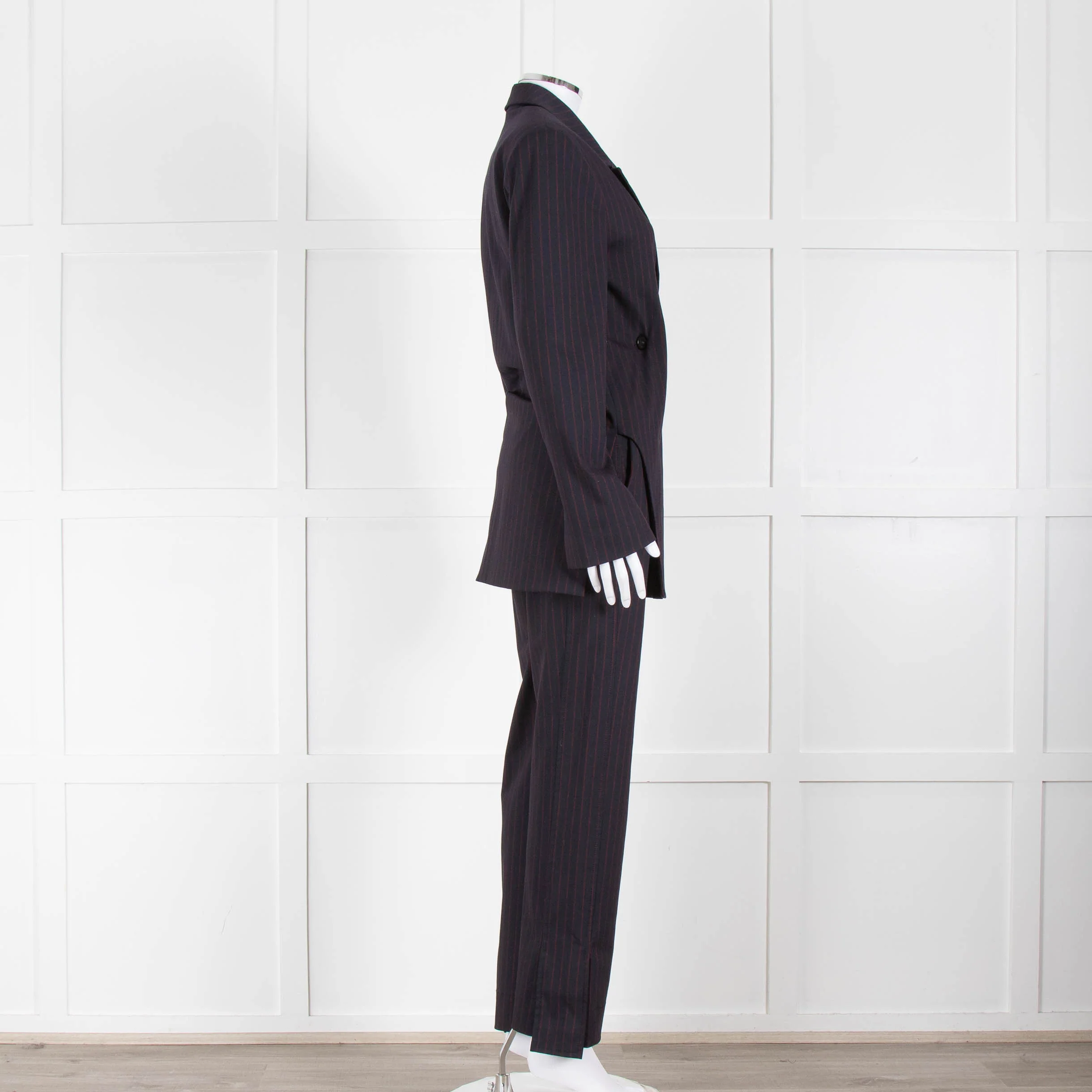 Ganni Navy Blazer With Red Pin Stripe - Image 4