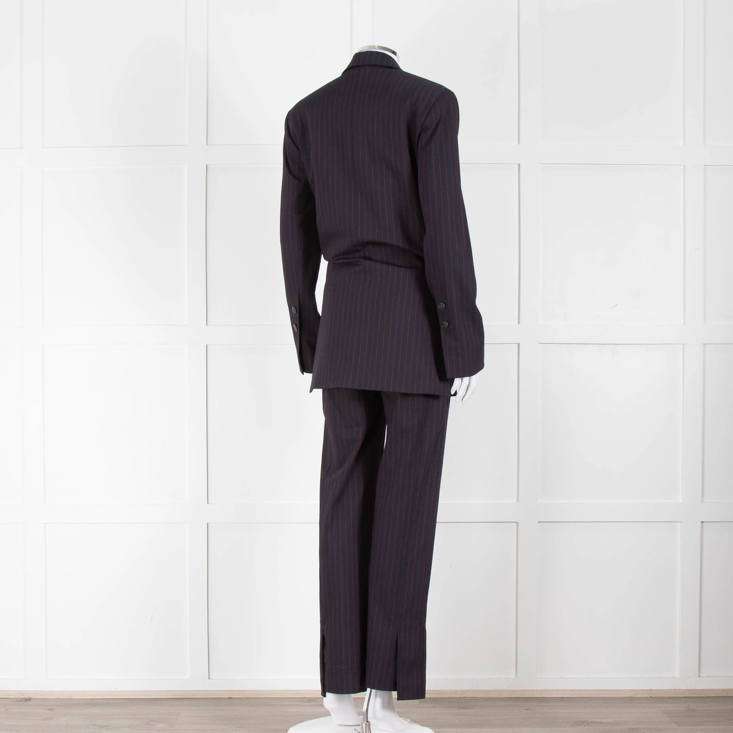Ganni Navy Blazer With Red Pin Stripe - Image 5