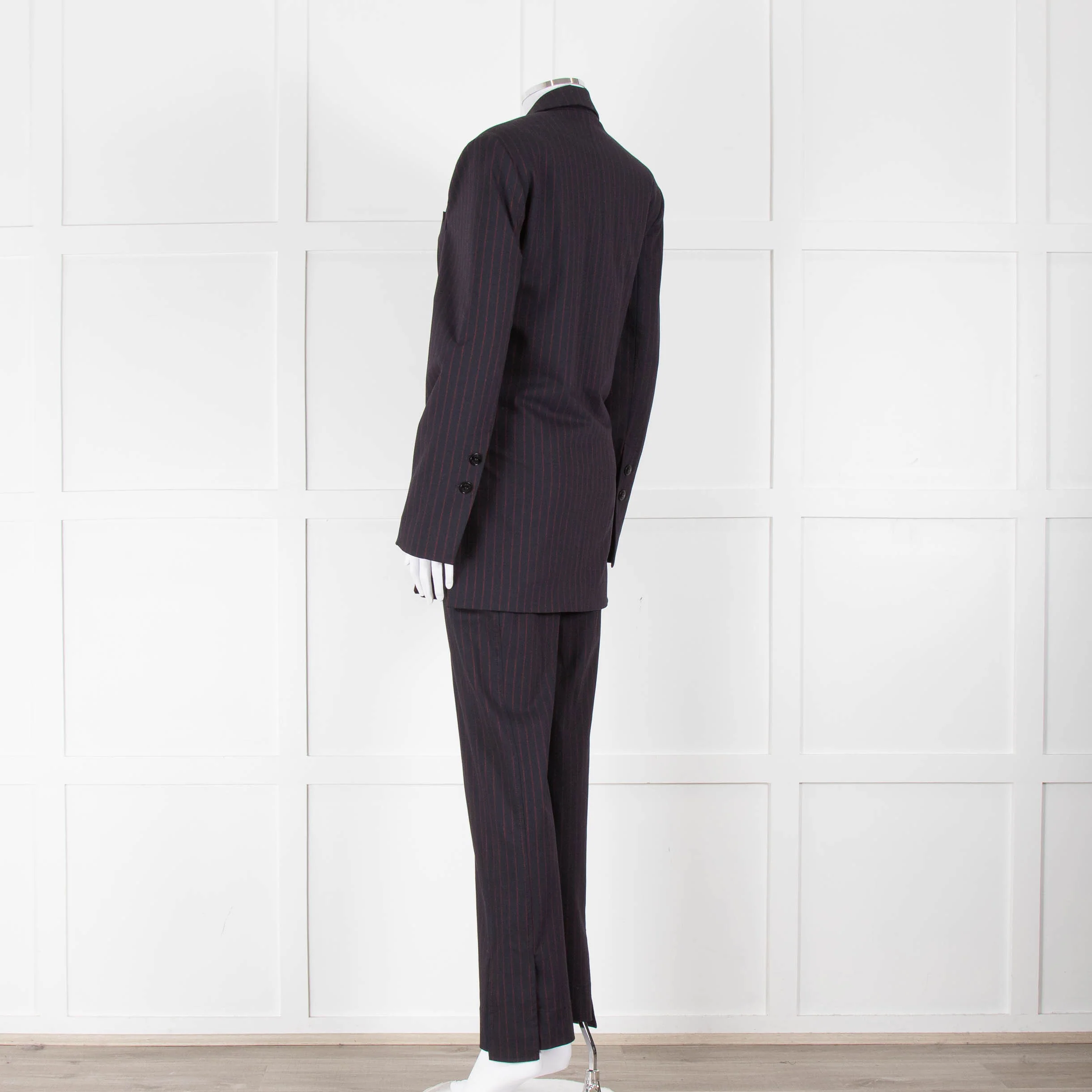 Ganni Navy Blazer With Red Pin Stripe - Image 7