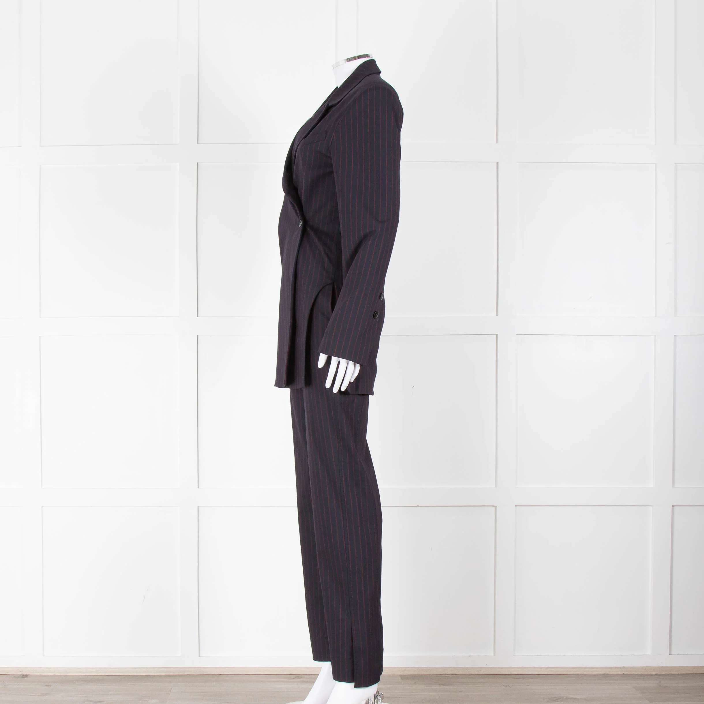 Ganni Navy Blazer With Red Pin Stripe - Image 8